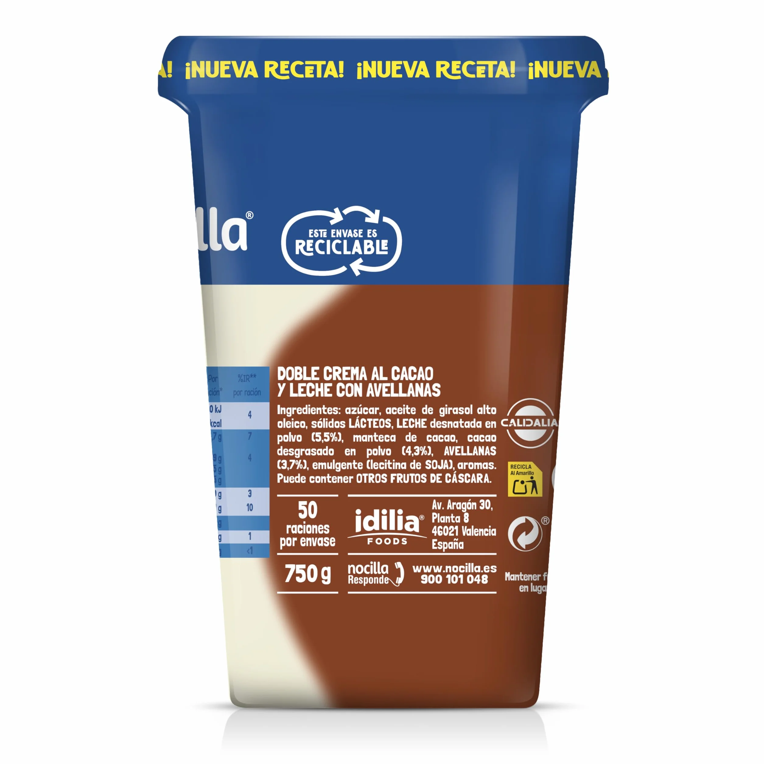 Nocilla, ChocoMix, Doble Crema al Cacao y Leche con Avellanas sin Aceite de Palma - Formato XL - Tarrina 750g
