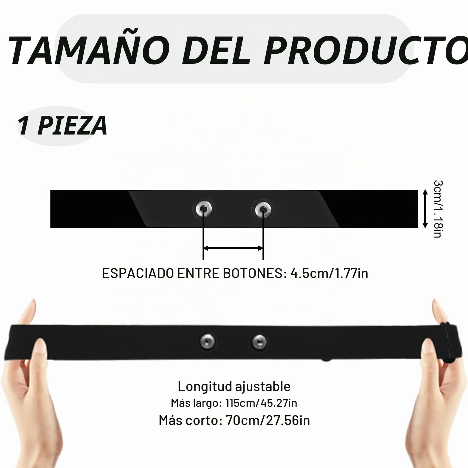 Banda Elástica Ajustable Bluetooth Ant+ Recambio Cinta Frecuencia Cardiaca 70-115 cm Compatible Garmin Wahoo Polar H10 H9 Coospo Bryton Magene Livlov Ideal Resistente Agua Sudor