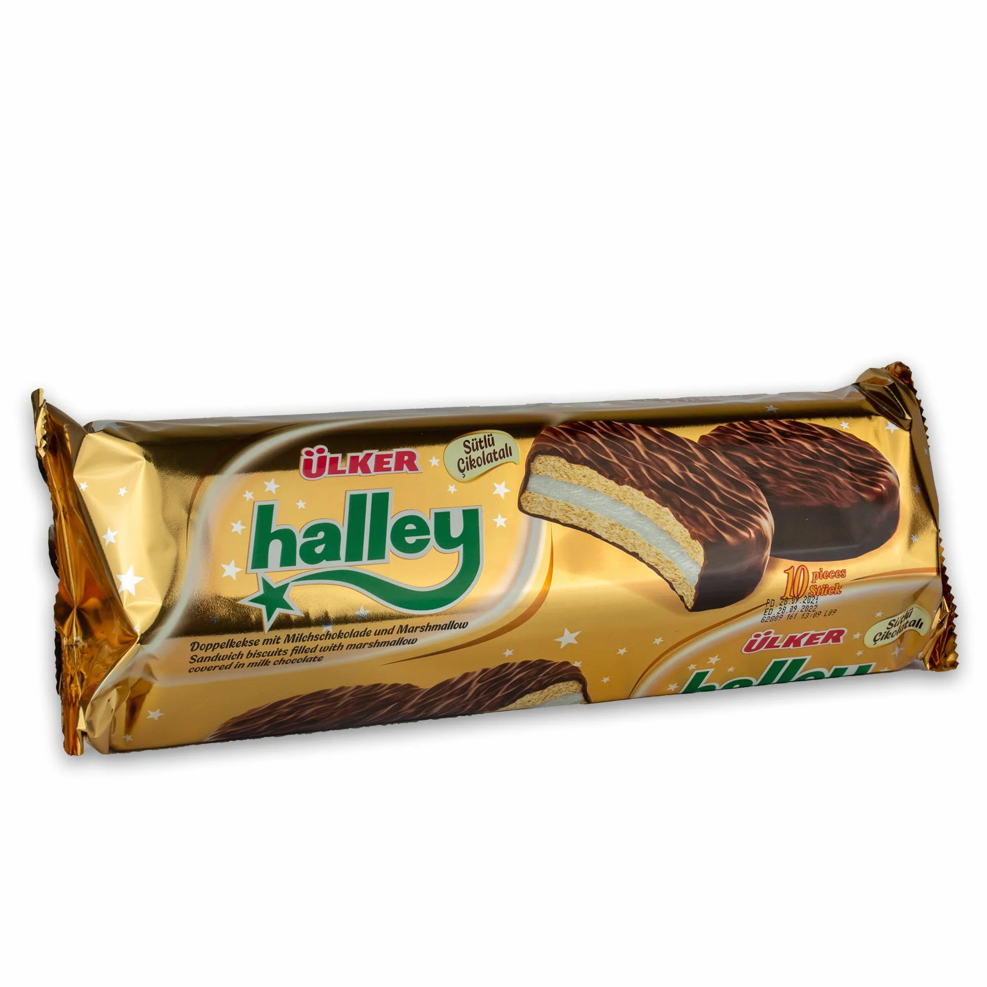 Ülker Halley Galletas Rellenas de Malvavisco Cubiertas de Chocolate con Leche - Ideal como Pastas de Té y Merienda Niños - Snacks Dulces Fáciles de Llevar en la Bolsa de Merienda – Pack de 10 x 30 g