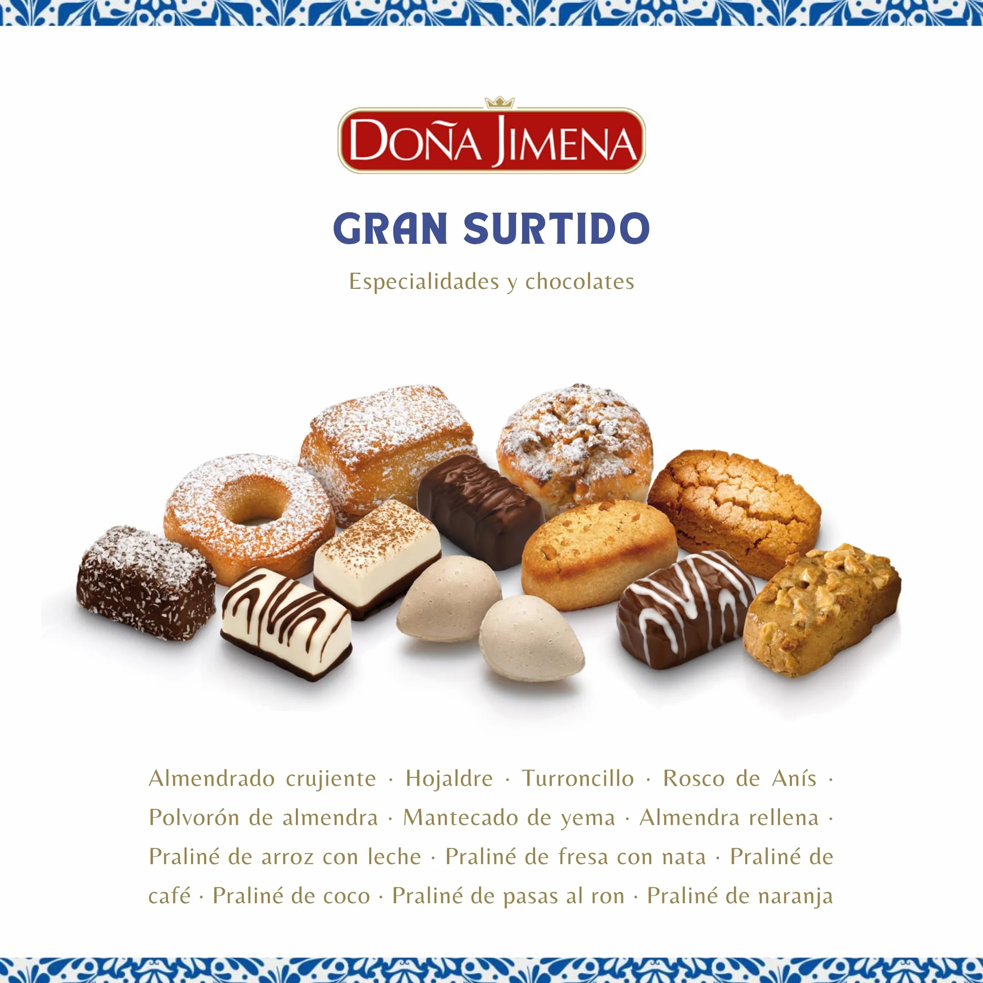 Doña Jimena Gran Surtido de Dulces Tradicionales 1000 Gramos, Especialidades y Chocolates Mini Pralinés Sabores Variados, Típico Dulce Navideño Receta Artesanal