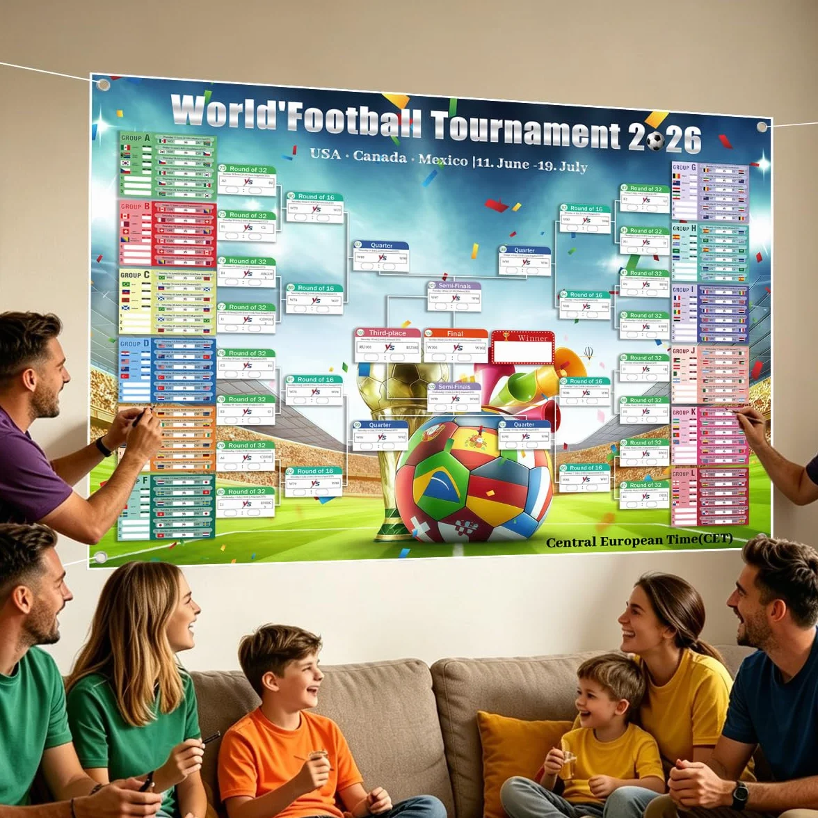 Póster de Calendario Copa del Mundo 2026 150x100 cm 48 Equipos Participantes e Info de Partidos
