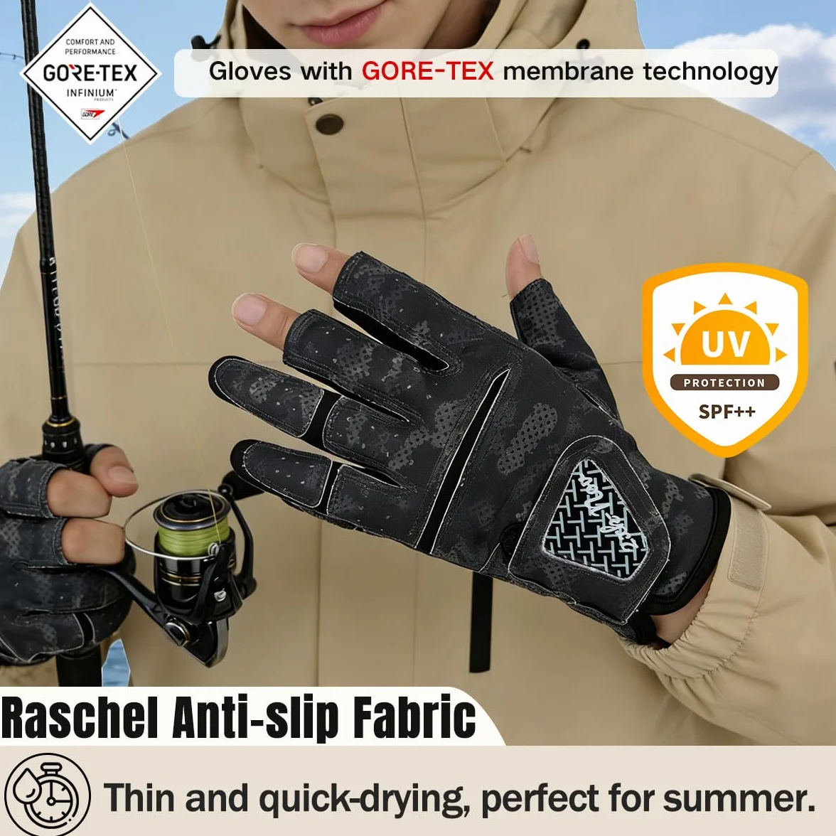 Guantes de Pesca Ciclismo Antideslizantes Medio Dedo Verano Hombre Mujer
