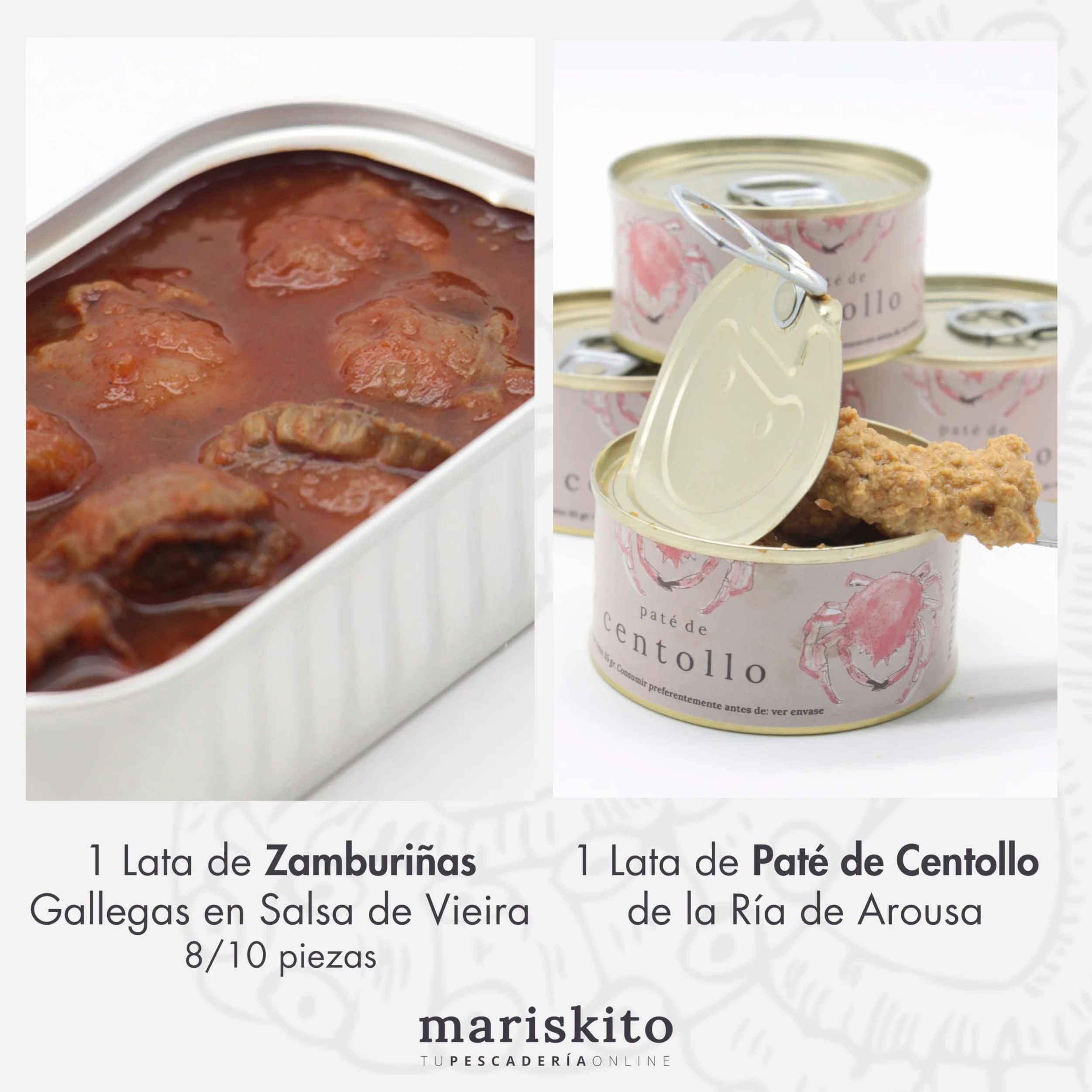 MARISKITO | Pack La Mar de Gallego - 10 Conservas Gourmet - Latas de Conservas Gallegas - Caja Regalo - Lote de Productos Delicatessen