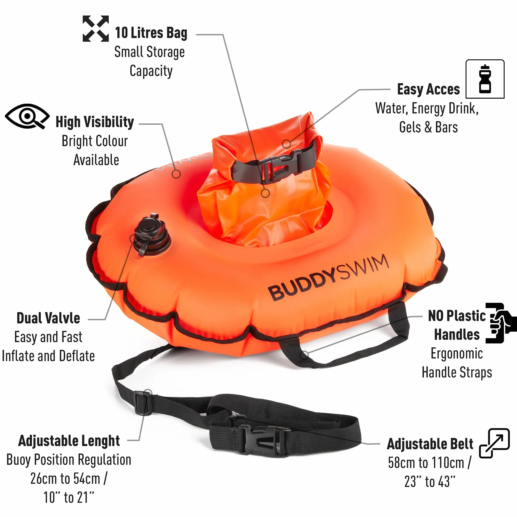 Hydrastation 10 L Boya de Natación Aguas Abiertas con Bolsa Estanca Central y Funda Impermeable para Móvil