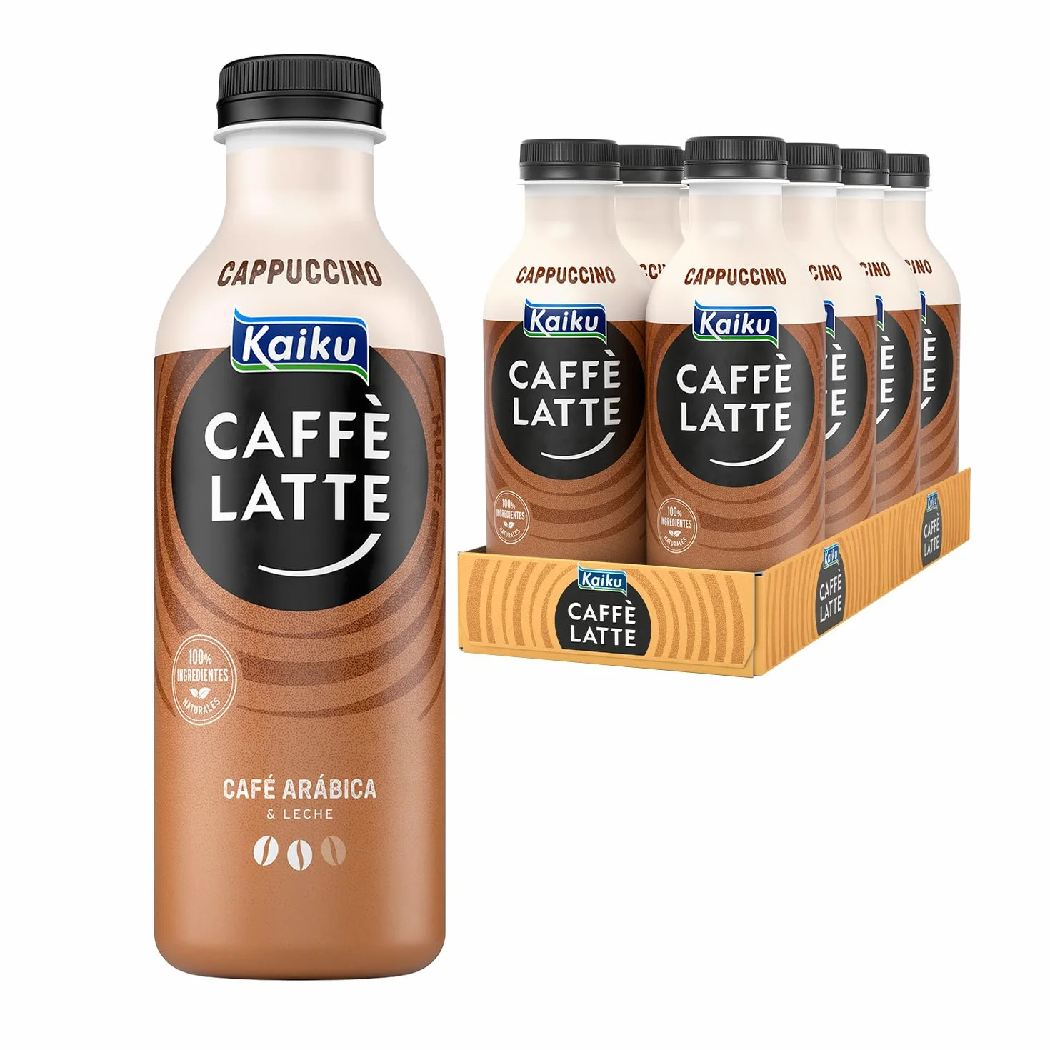KAIKU CAFFÈ LATTE - Cappuccino Mr Huge Pack 8 x 650 ml, Café Frío con Leche y Cacao, Café Listo para Tomar, Formato Grande, Elaborado con Café Arábica de Nicaragua y Honduras, sin Gluten y con Lactosa