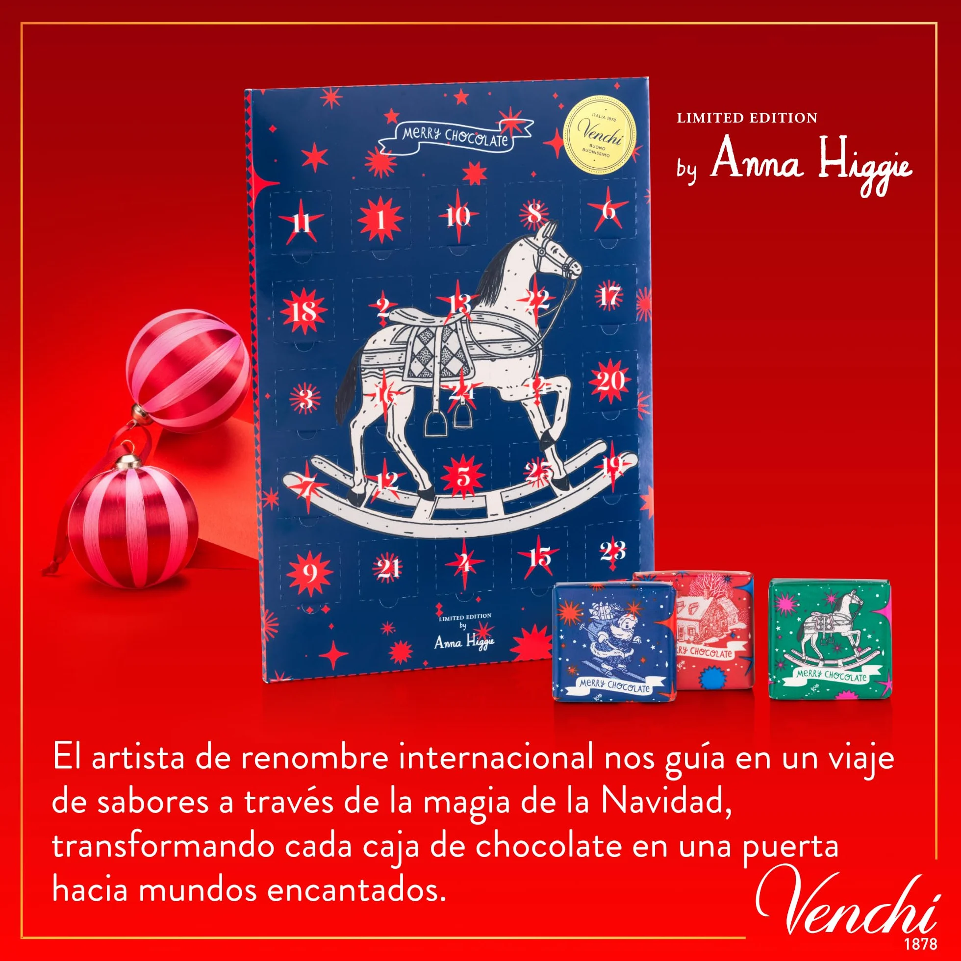 Venchi Calendario de Adviento 181 g 25 Bombones Chocolate con Leche y Negro Navidad
