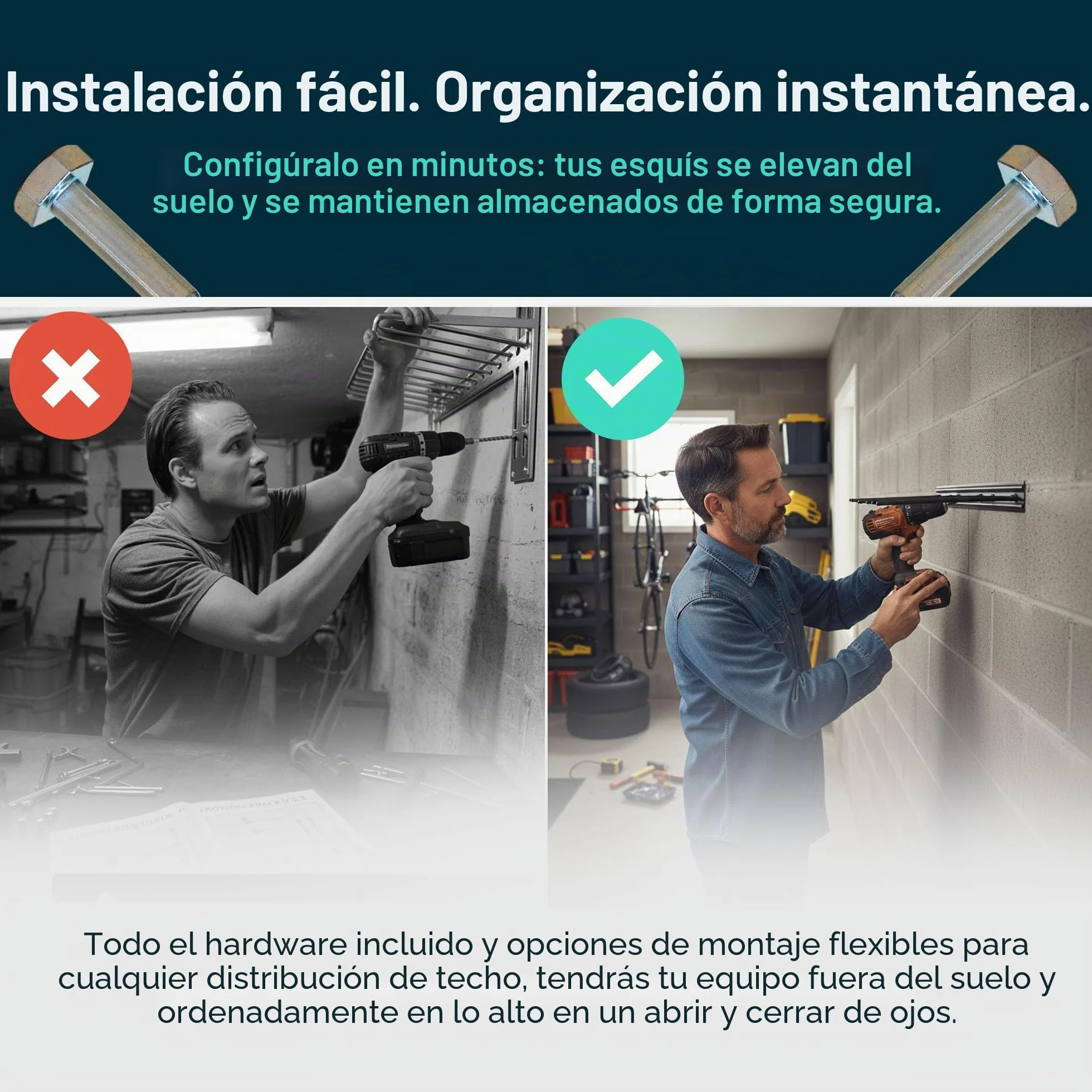 StoreYourBoard Bastidor para guardar esquís en la pared, capacidad para 8 pares, soporte de acero, Negro