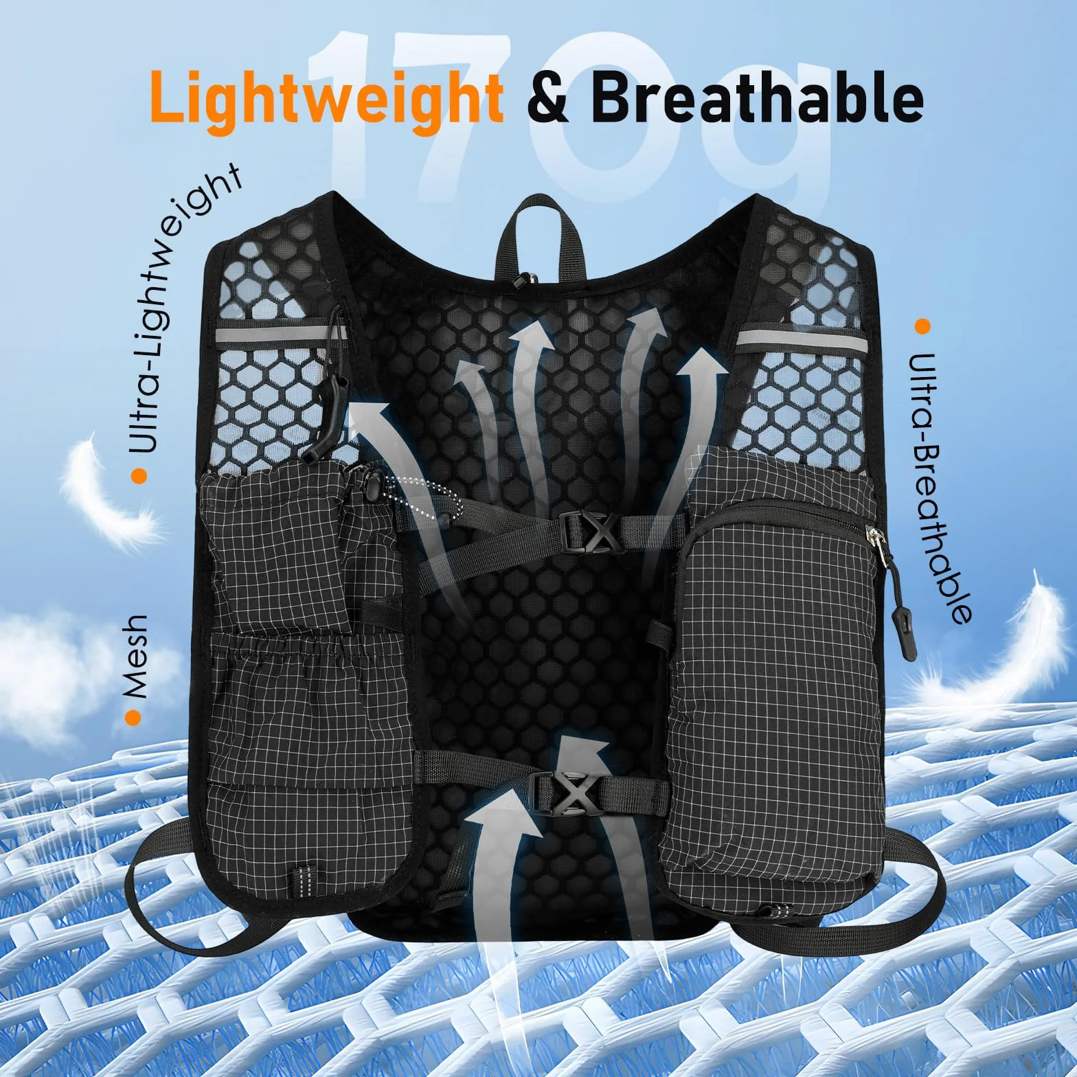 Chaleco Hidratación Trail Running con Vejiga de Agua 2L para Carrera al Aire Libre, Maratón, Ciclismo