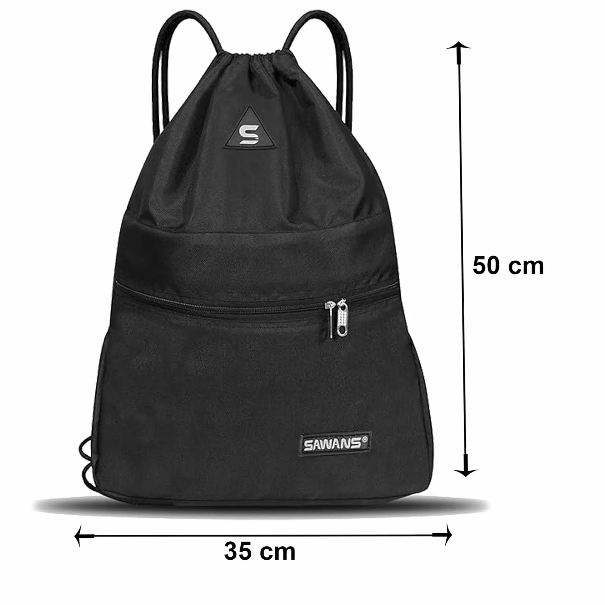 SAWANS Bolsa deportiva de gimnasio impermeable con cordón y bolsillo, kit de viaje para senderismo escuela estudiantes, bolsa de polietileno al aire libre Negra