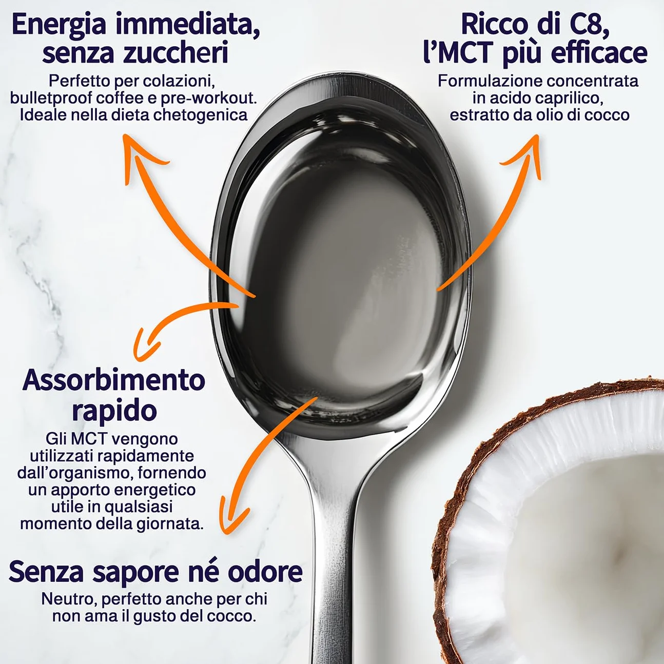Exponatura Aceite MCT C8 Orgánico 500 ml - 100% Extracto de Aceite de Coco, Ácido Caprílico Puro - Energía Natural para Dieta Keto y Paleo - Vegano
