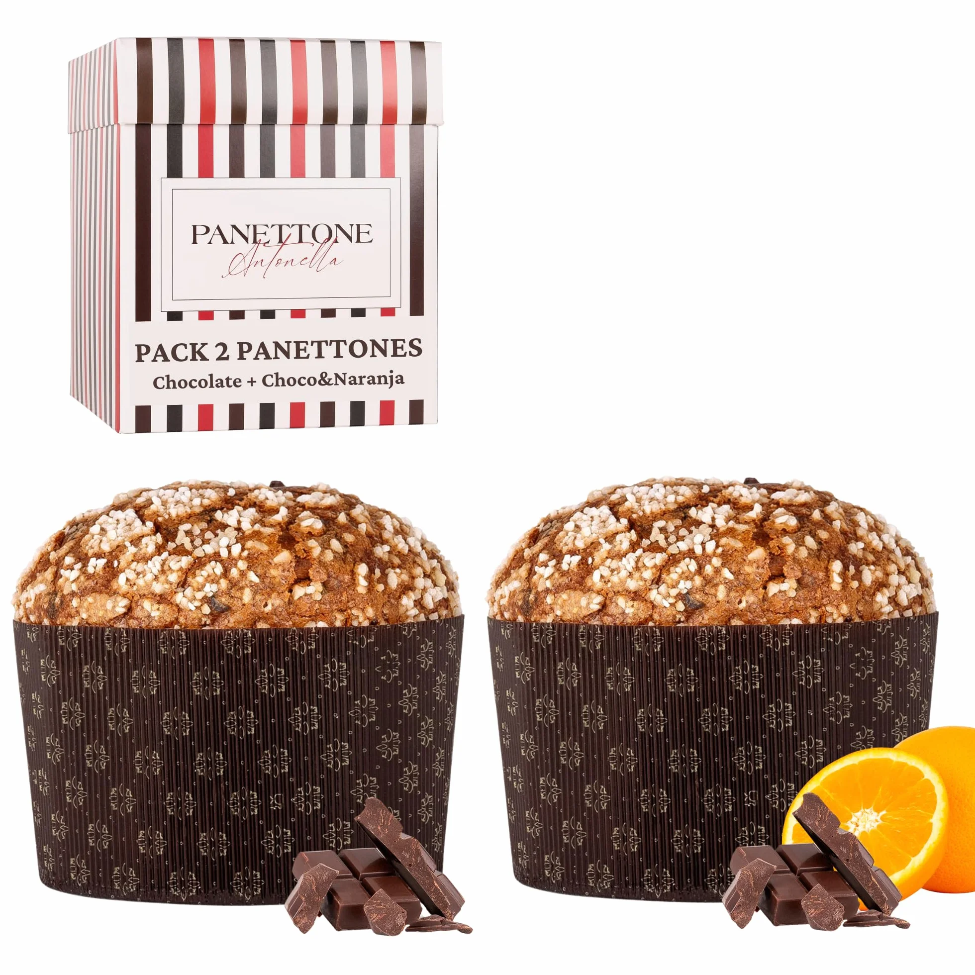 Pack 2 Panettone Antonella Chocolatíssimo de Chocolate y Panettone de Chocolate y Naranja - Dos Panetones XXL 1200 gr - Elaboración Artesanal con Receta Tradicional - Delicioso Panetone Dulce Navideño