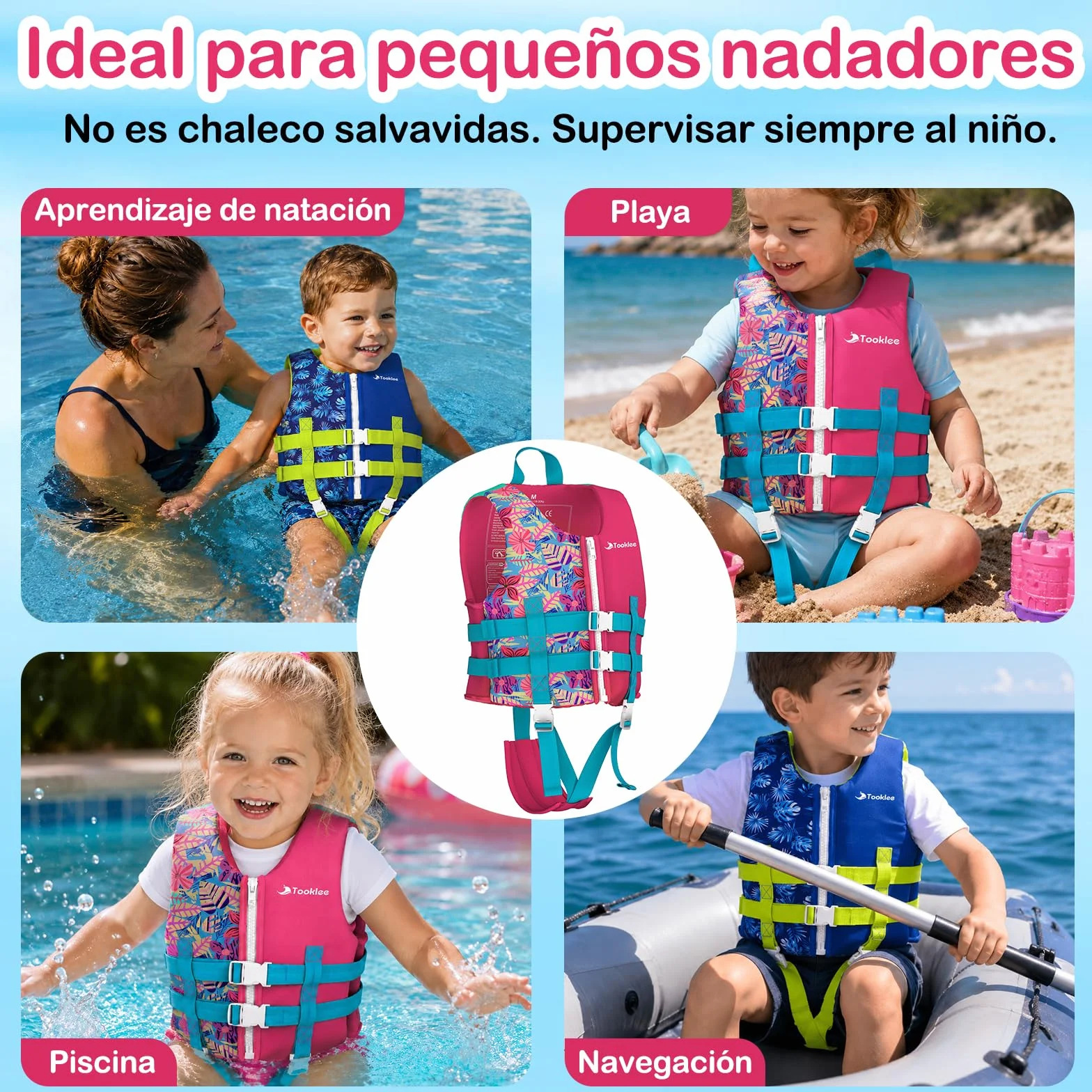 Chaleco de Natación para Niños, Neopreno Premium, Tirantes Dobles Ajustables, Correa de Entrepierna Ancha, Probado por TÜV