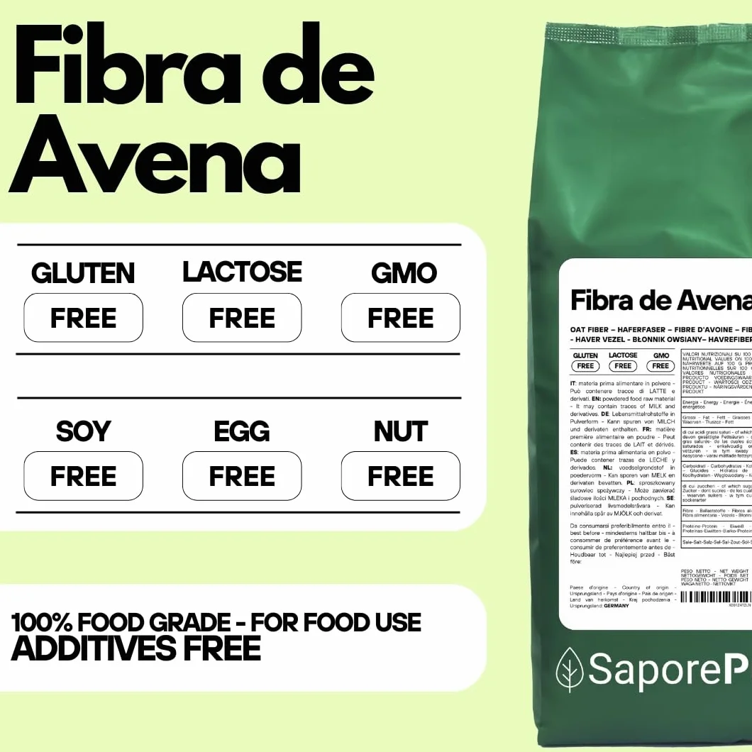 SaporePuro Fibra de Avena en polvo 1 kg - Sin Gluten - Fuente natural de fibra