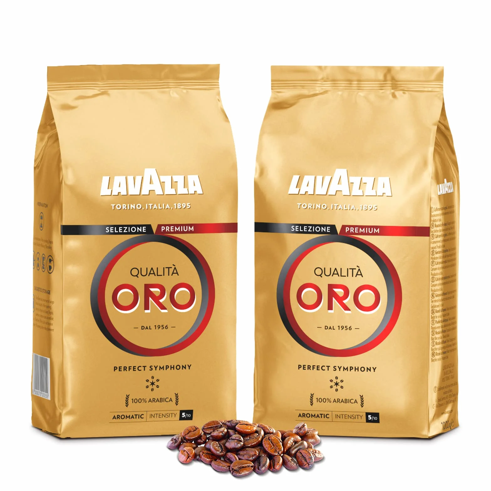 LAVAZZA - Espresso Qualità Oro - Café Grain - Selección Premium - 100% Arabica - Italiano - Intensidad 5 - 2 Paquetes de 1kg