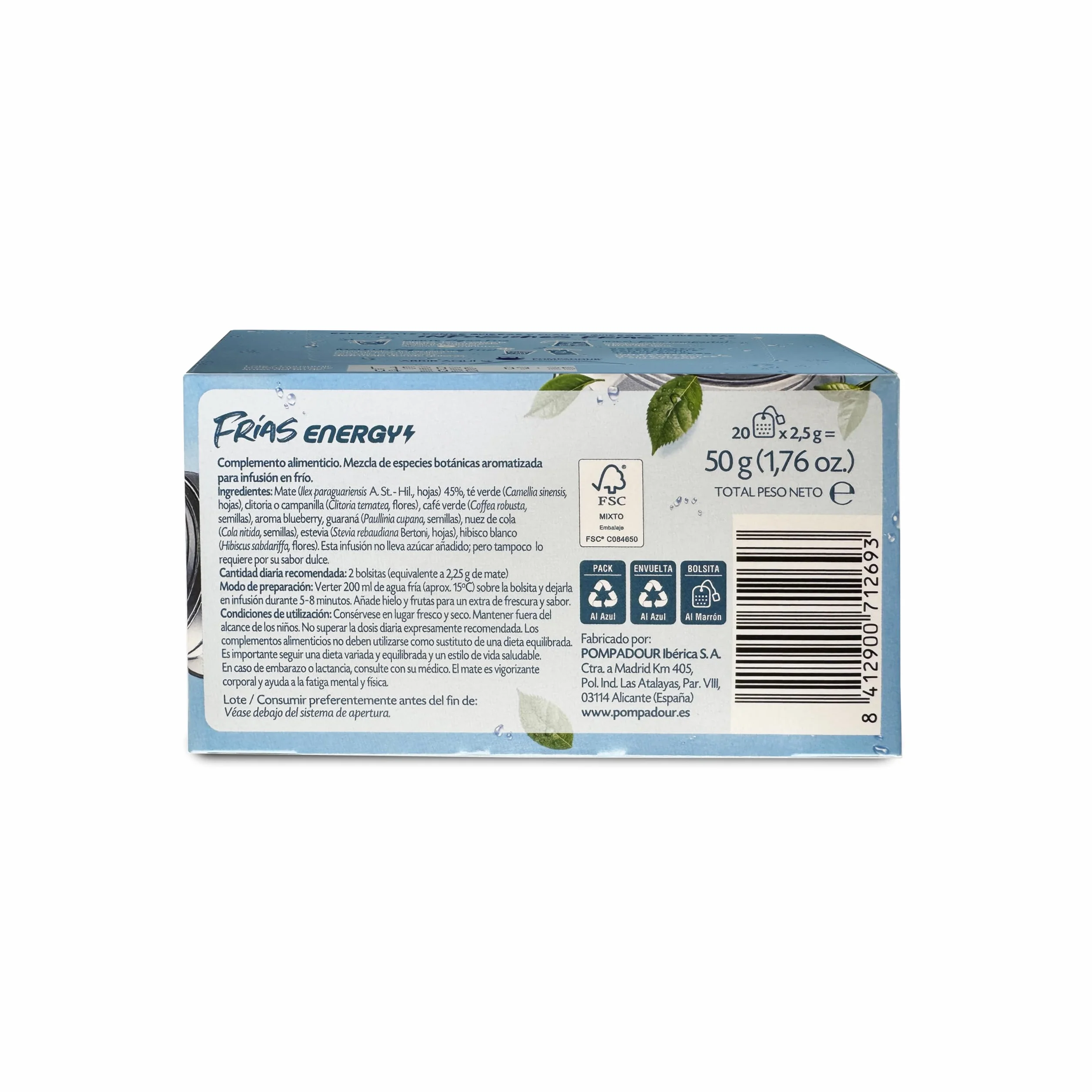 Pompadour - Té Frío - Frías Energy - Complemento Alimenticio - 20 Bolsitas