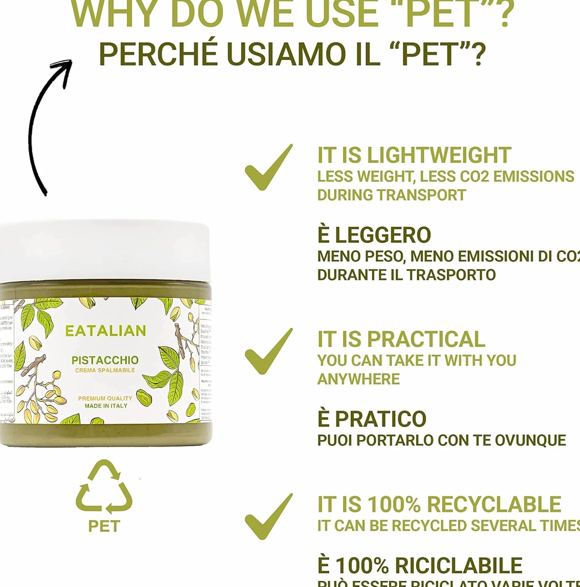 EATALIAN by AMZ BETTER Crema de Pistacho, Deliciosa Crema para Untar con un Sabor Dulce y Único, Ideal para Pan, Perfecta con Helado, Excelente para Dubai Chocolate, 200 gr Made in Italy