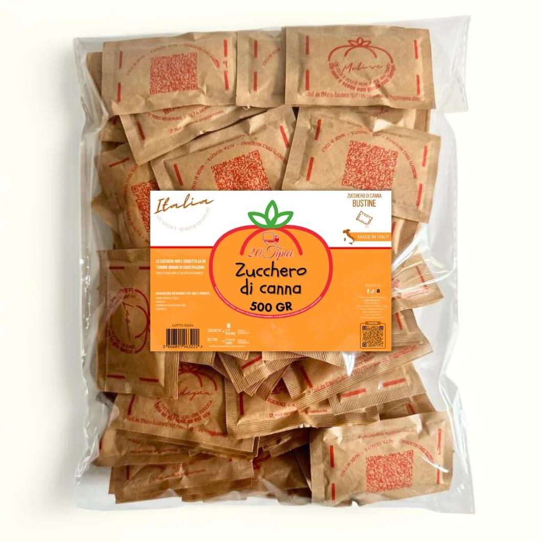 Azúcar y Refranes 20tipici - 100 Bolsas de Azúcar Moreno con Citas Italianas - Sobres Monodosis 500G - (500G/100 Bolsas, Azucar moreno)
