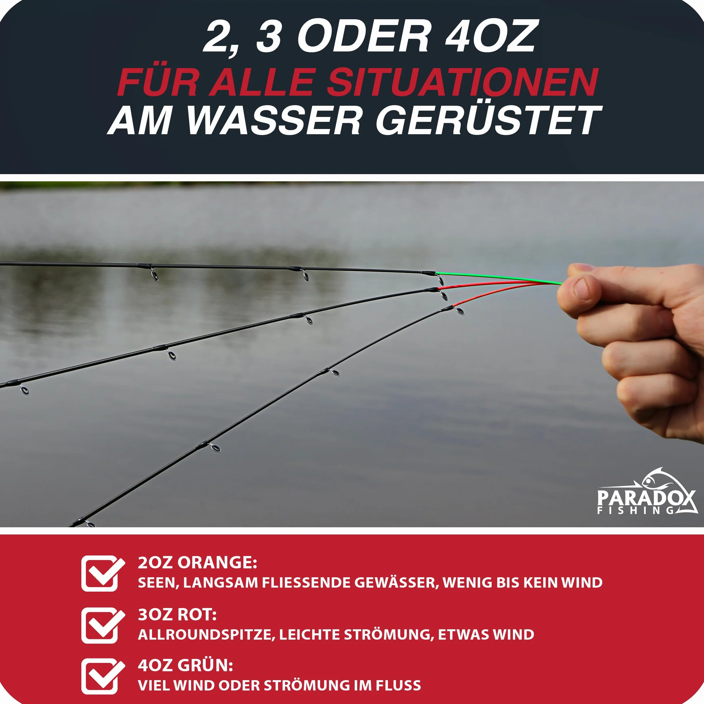 Paradox Fishing Caña de pescar 3,3 m 90 g 3,6 m 120 g con cesta de alimentación