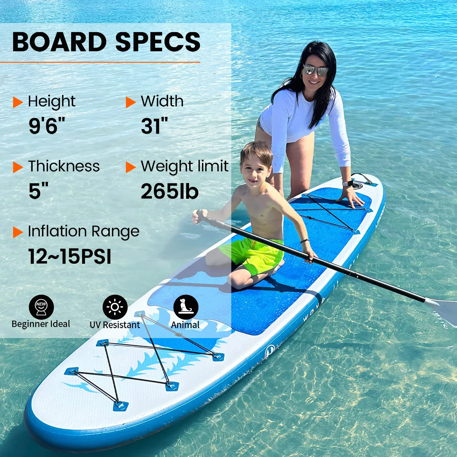 Tabla de Surf de Remo Inflable 228 x 76 x 10 cm para Jóvenes y Niños con Accesorios