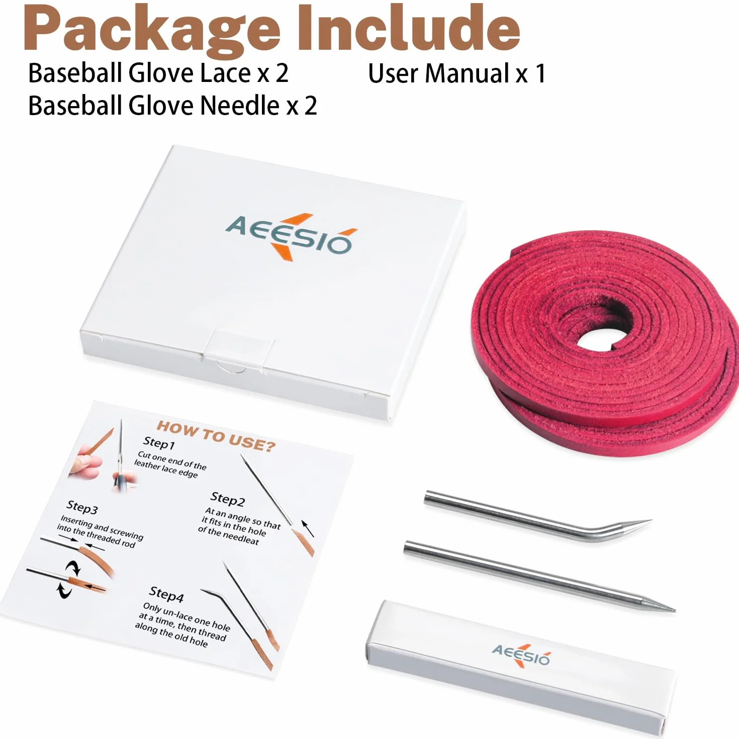 Kit de reparación de guantes de béisbol y sóftbol con cordones de cuero y aguja
