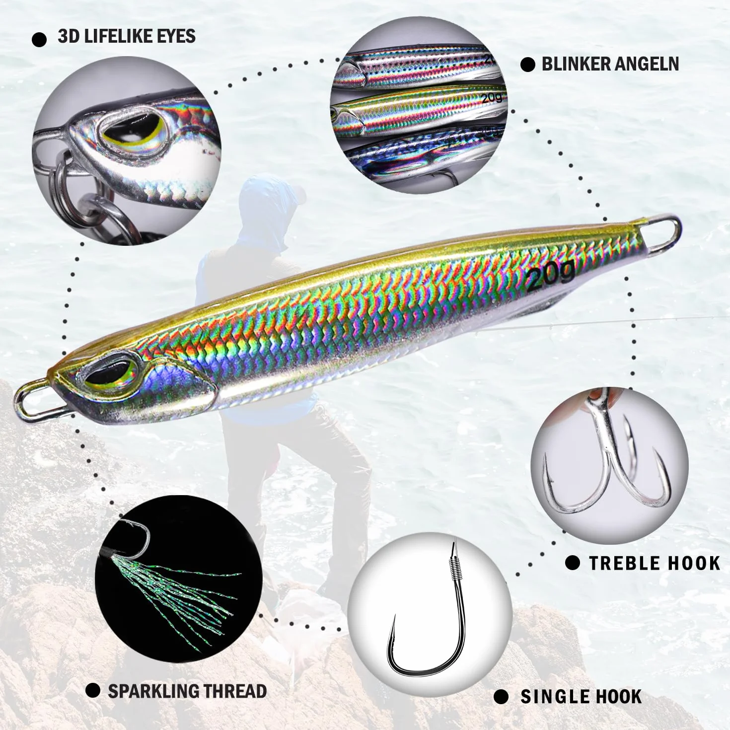 Señuelos Pesca Set Cebos Metálicos Giratorios Brillantes para Peces Depredadores Agua Dulce Salada
