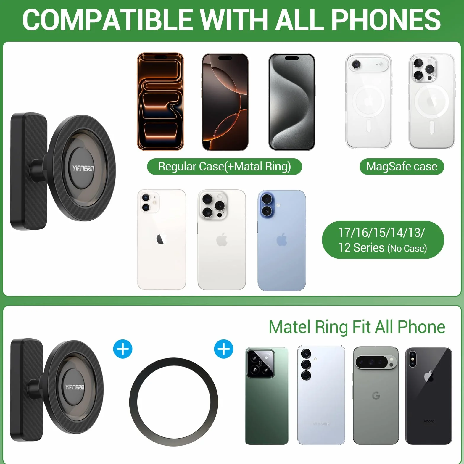 Soporte Magnético para Teléfono Móvil de Carrito de Golf, Accesorios para Gym (Negro)