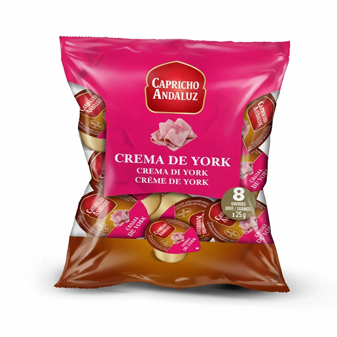 Capricho Andaluz - Bolsa Crema de York 8 Unidades en Monodosis de 25gr Untable para tus Desayunos y Meriendas con un Envasado Práctico y Cómodo para Llevar
