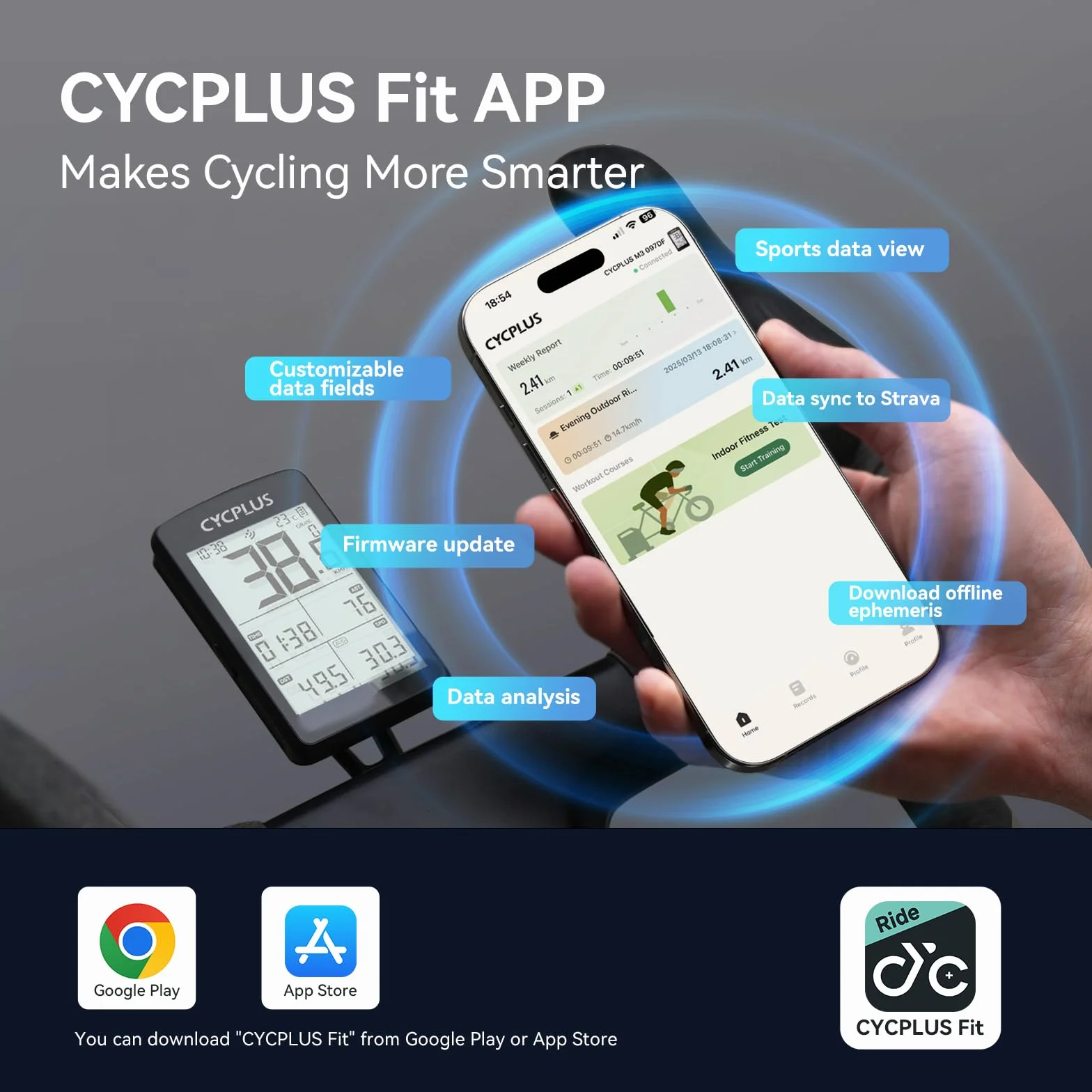 CYCPLUS GPS Ordenador para bicicleta ANT+ Bluetooth 5.0 pantalla LCD 2.8 pulgadas cuentakilómetros 100 horas batería retroiluminación