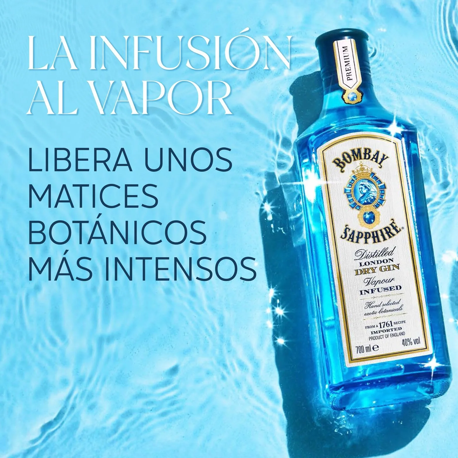 Bombay Sapphire London Dry Gin, 40% Vol., 100 cl / 1 L, bebida espirituosa 100% infusionada al vapor con 10 botánicos seleccionados a mano