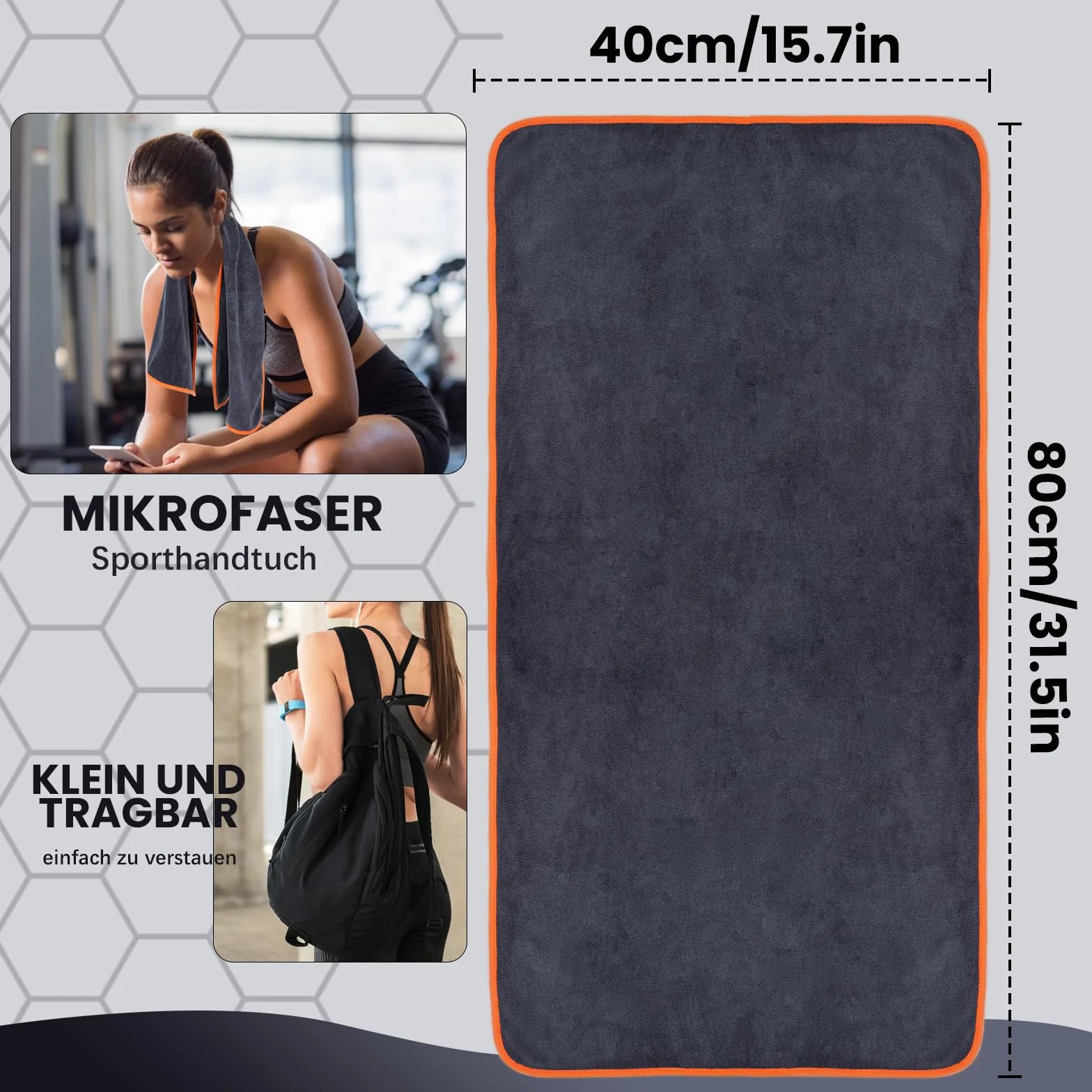 Juego de 3 Toallas de Fitness 40x80 cm Microfibra 400 g/m² Toalla de Gimnasio