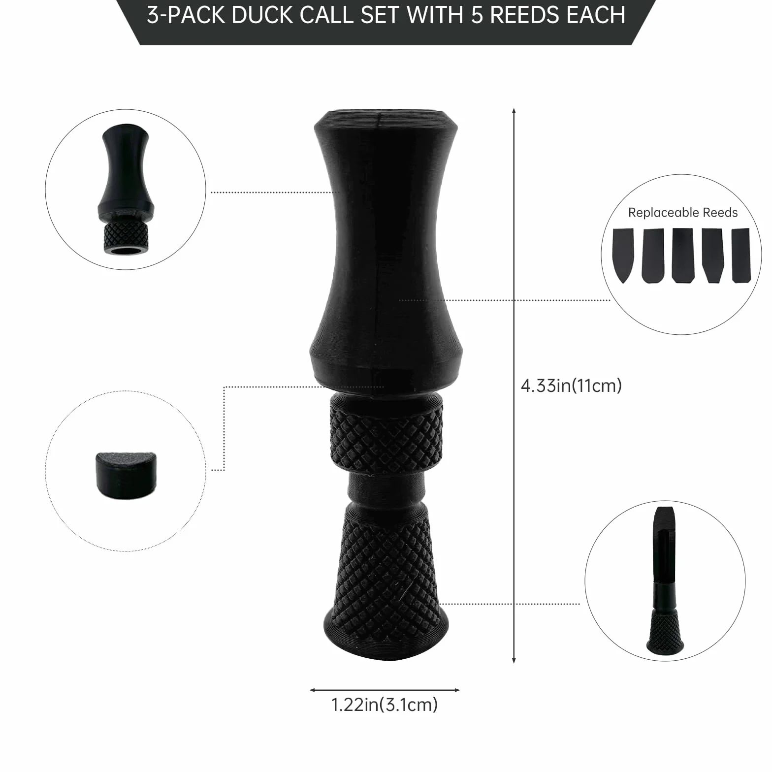 Juego de 3 llamadores de pato con 5 lengüetas, kit profesional de caza de aves acuáticas multivoz