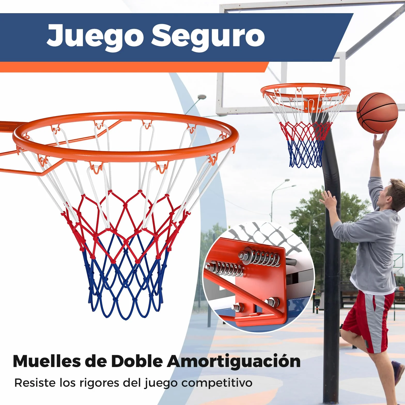 COSTWAY Aro de Baloncesto de 45 CM, Doble Resorte, Canasta Pared, Basketball Hoop Interior y Exterior
