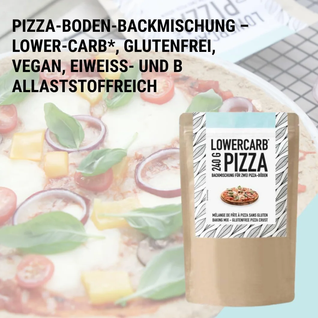 Mezcla de pizza baja en carbohidratos para 2 bases de pizza o 1 molde | 90% menos de carbohidratos | Sin gluten, 29 g de proteína vegana, con harina de almendras, cáscaras de psyllium y linaza, cetog