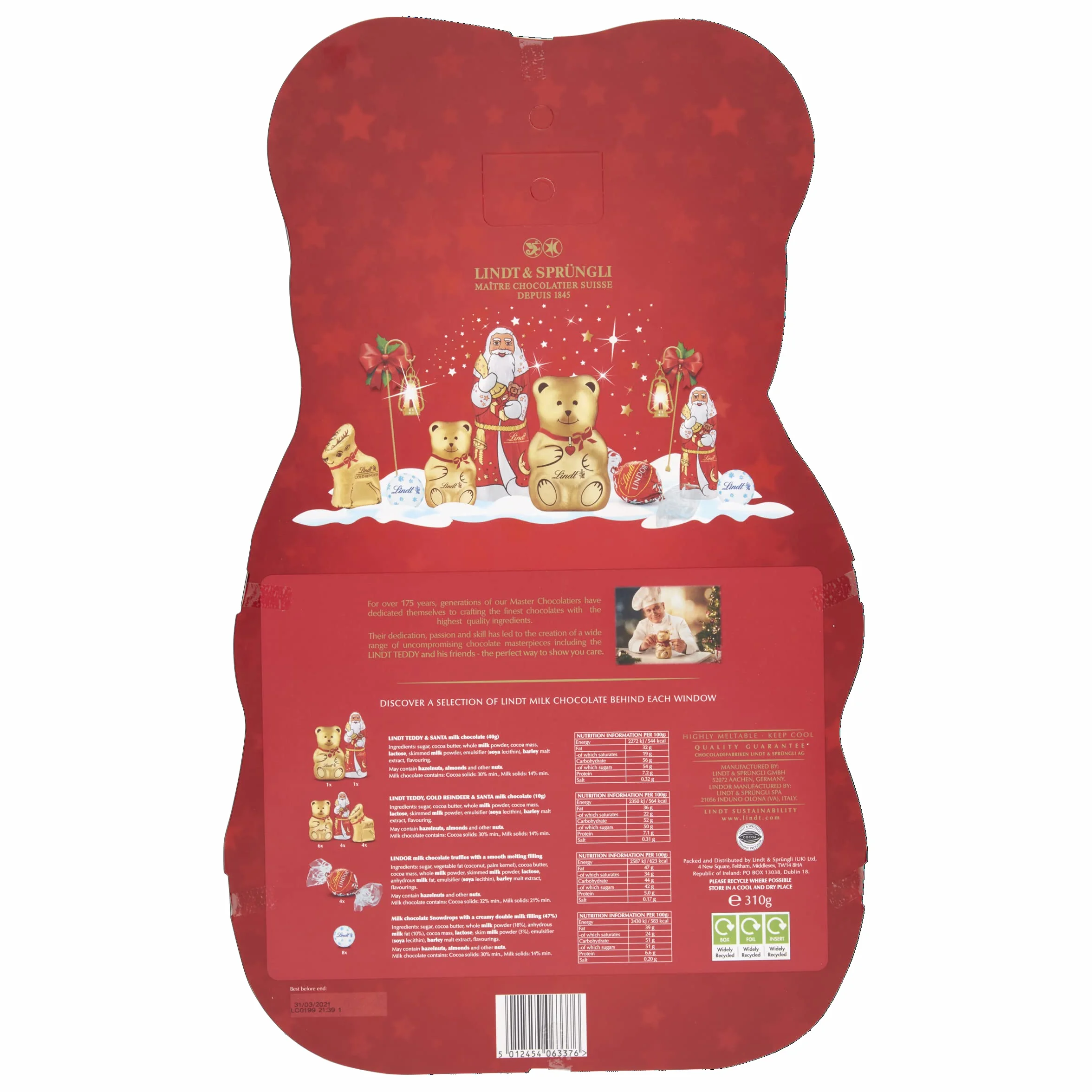 Lindt Teddy Calendario de Adviento 3D 310 gramos lujoso