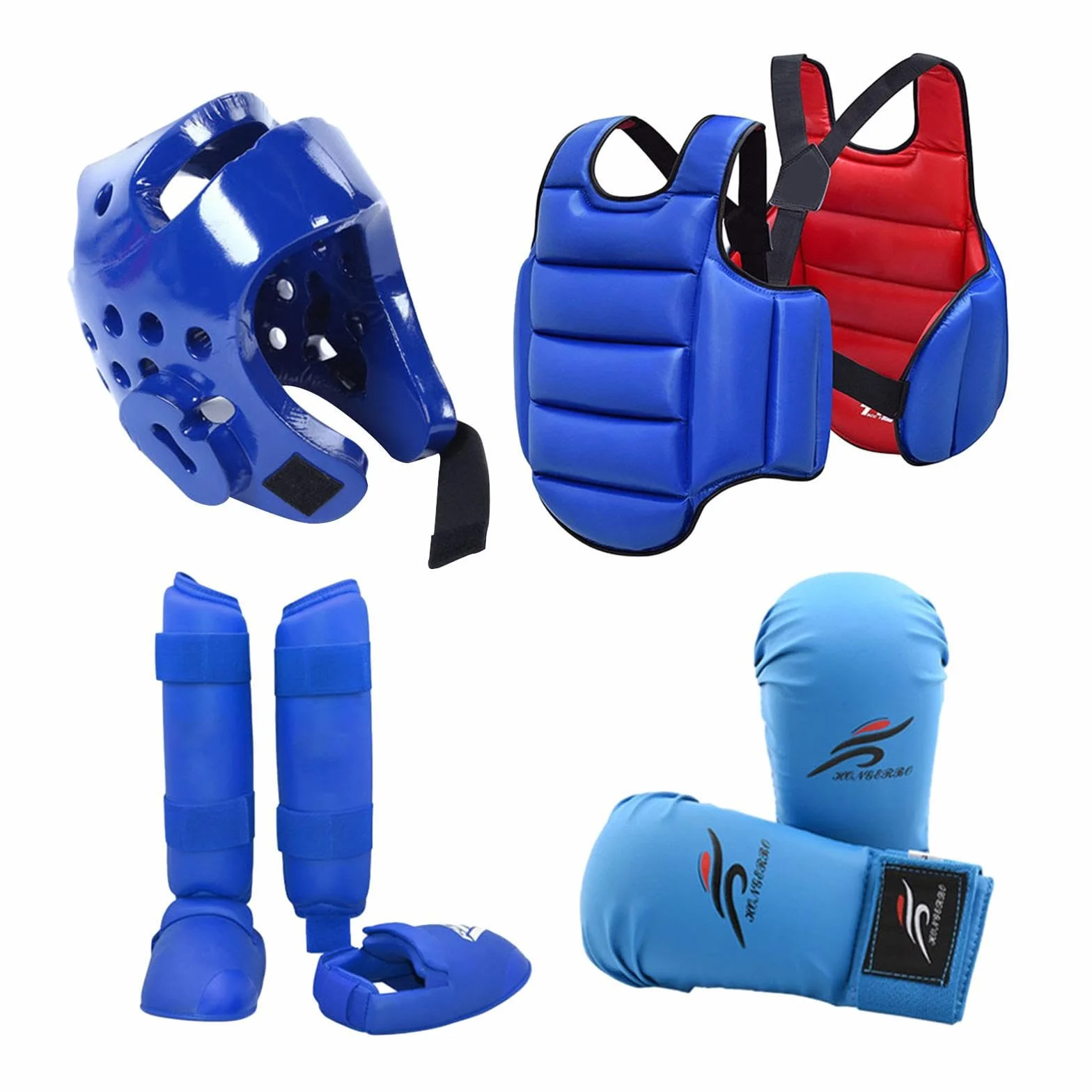 Karate Sparring Set Casco Boxeo Guantes Espinilleras Protector Corporal Entrenamiento Competición