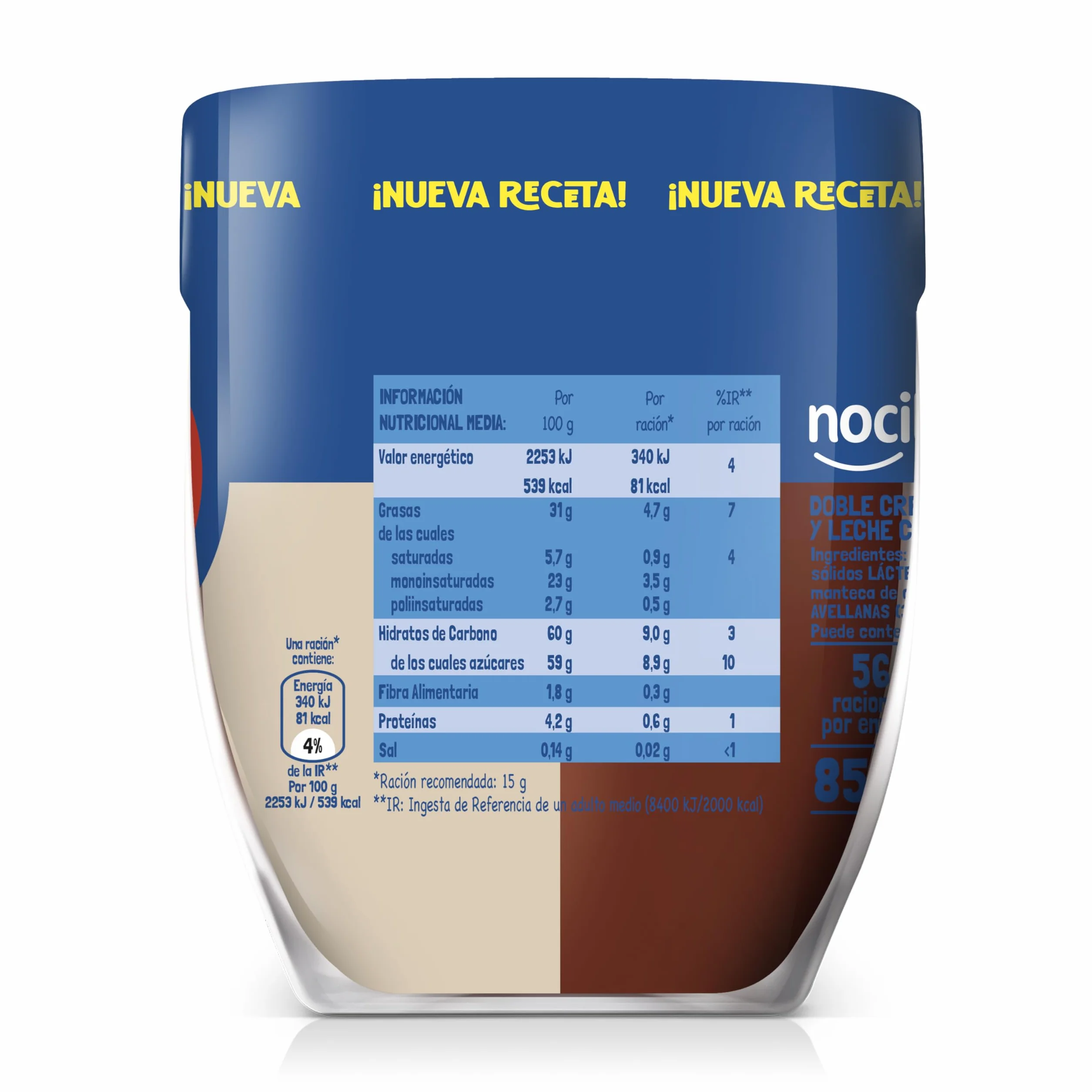 Nocilla, ChocoMix, Doble Crema al Cacao y Leche con Avellanas, Sin Aceite de Palma - Formato Ahorro - 850g