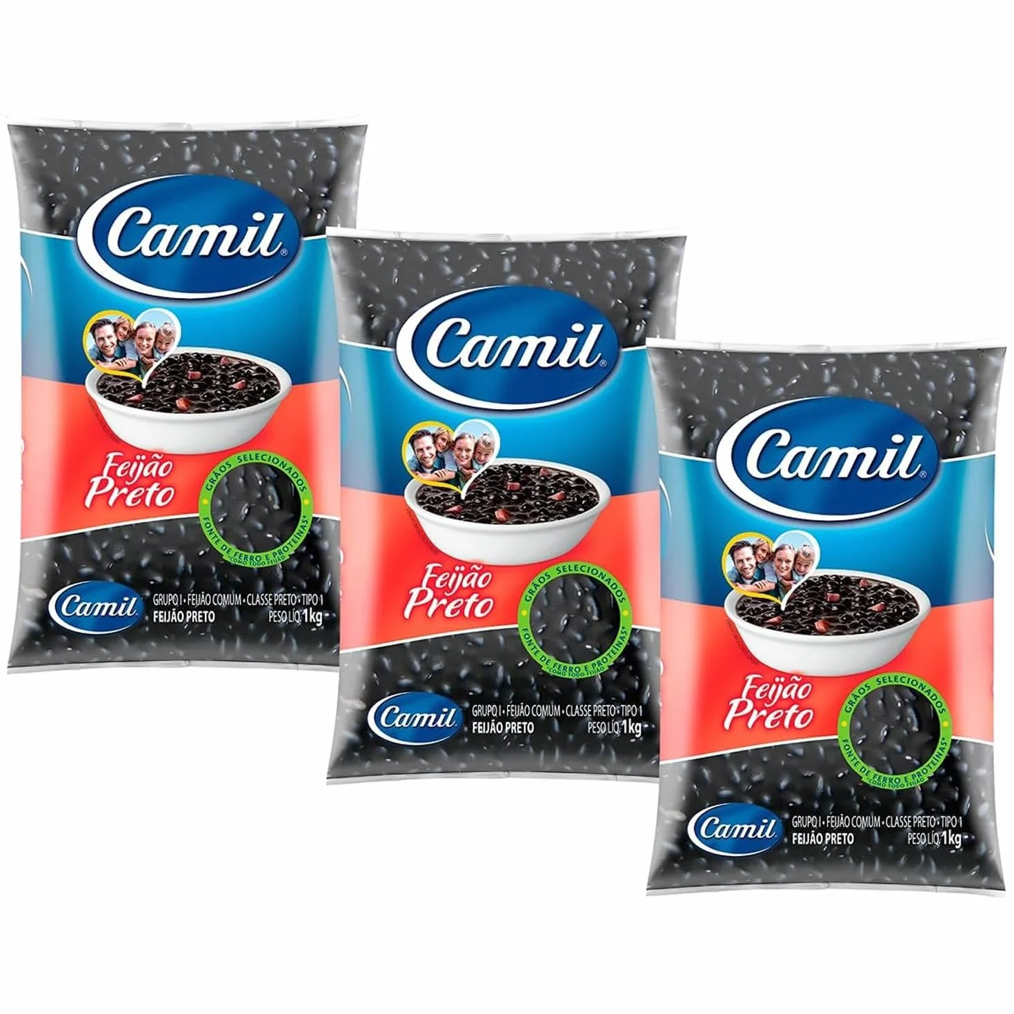 Camil Feijão Preto 1 kg con adhesivo Kajal | Frijoles negros de alta calidad de Brasil | Perfecto para platos tradicionales como feijoada y ensaladas, fibra, vegano y sin gluten