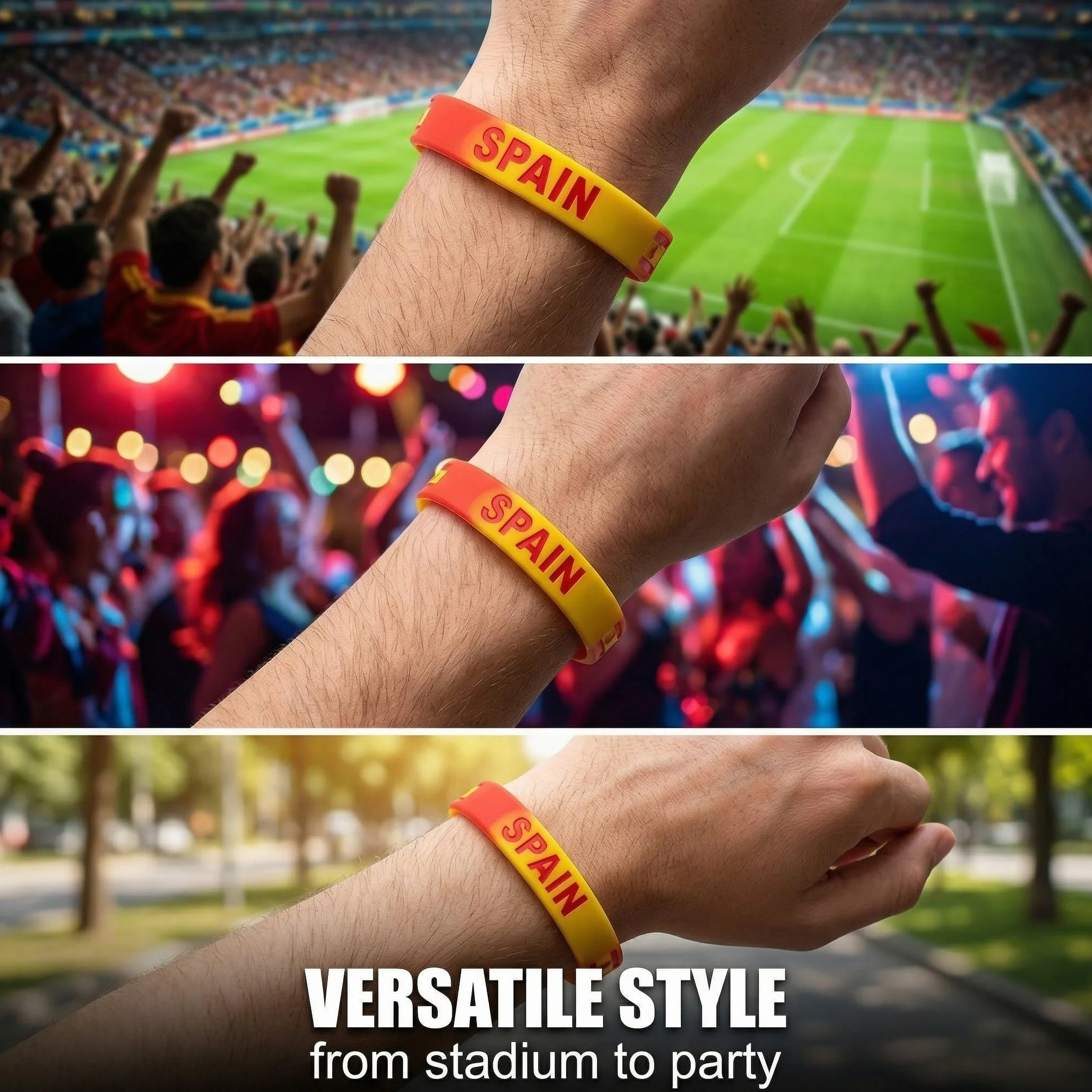 Pulseras España de Silicona 20cm Pack de 3, Brazalete Bandera España para Eventos Deportivos y Fiestas, Accesorios Aficionados Rojo