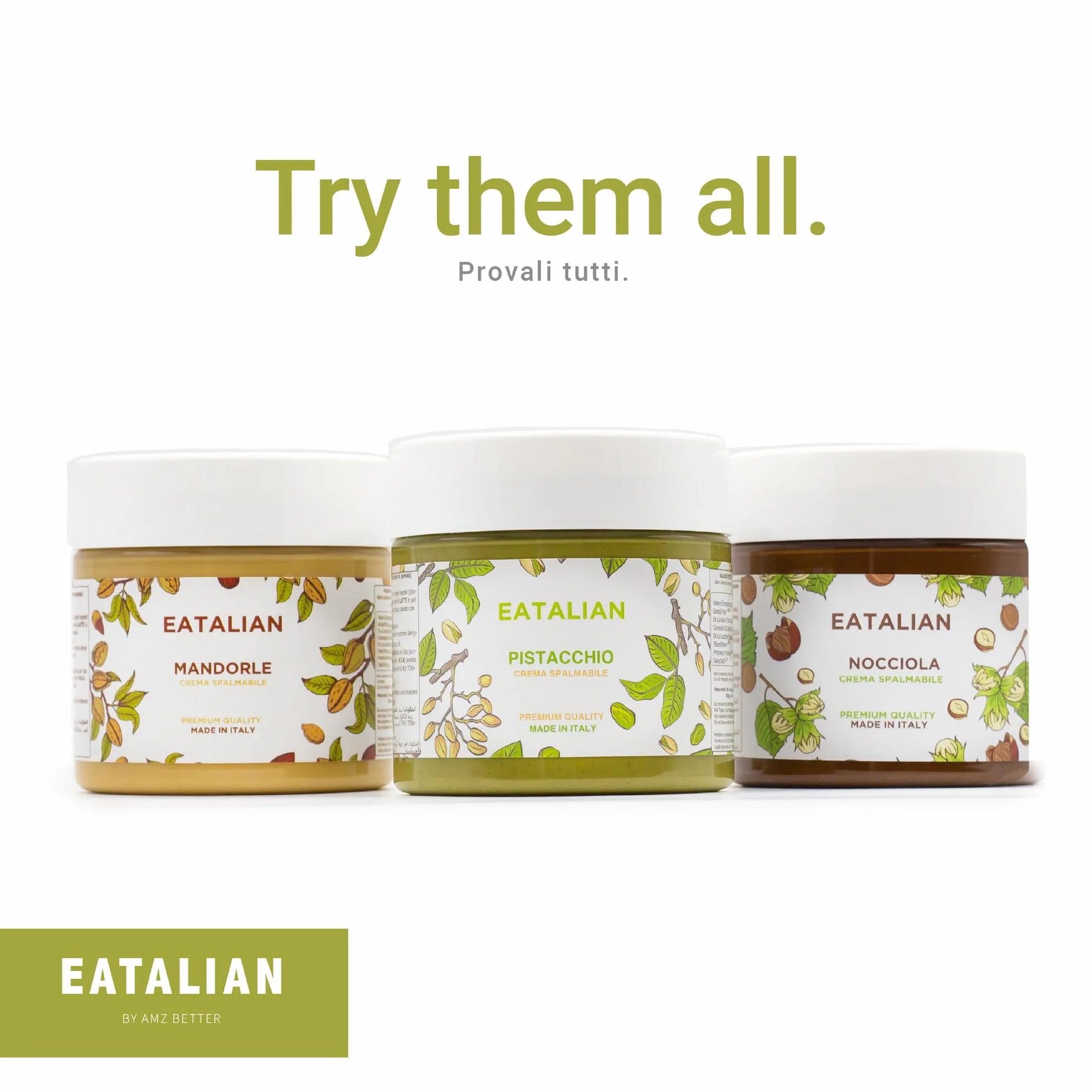 EATALIAN by AMZ BETTER Crema de Pistacho, Deliciosa Crema para Untar con un Sabor Dulce y Único, Ideal para Pan, Perfecta con Helado, Excelente para Dubai Chocolate, 200 gr Made in Italy