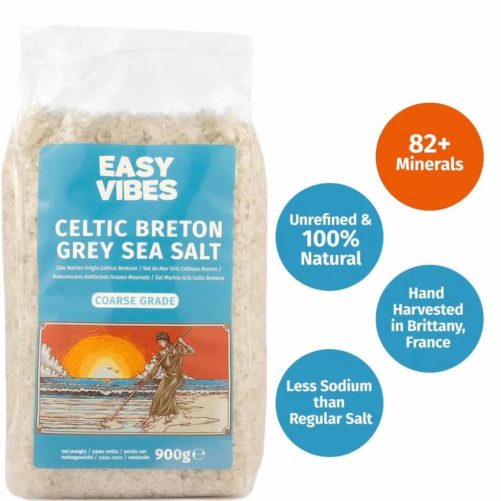 Easy Vibes - Sal Celta - Sal Marina Gris Bretona Gruesa (900g) | Sin Refinar | Naturales | Sin Conservantes