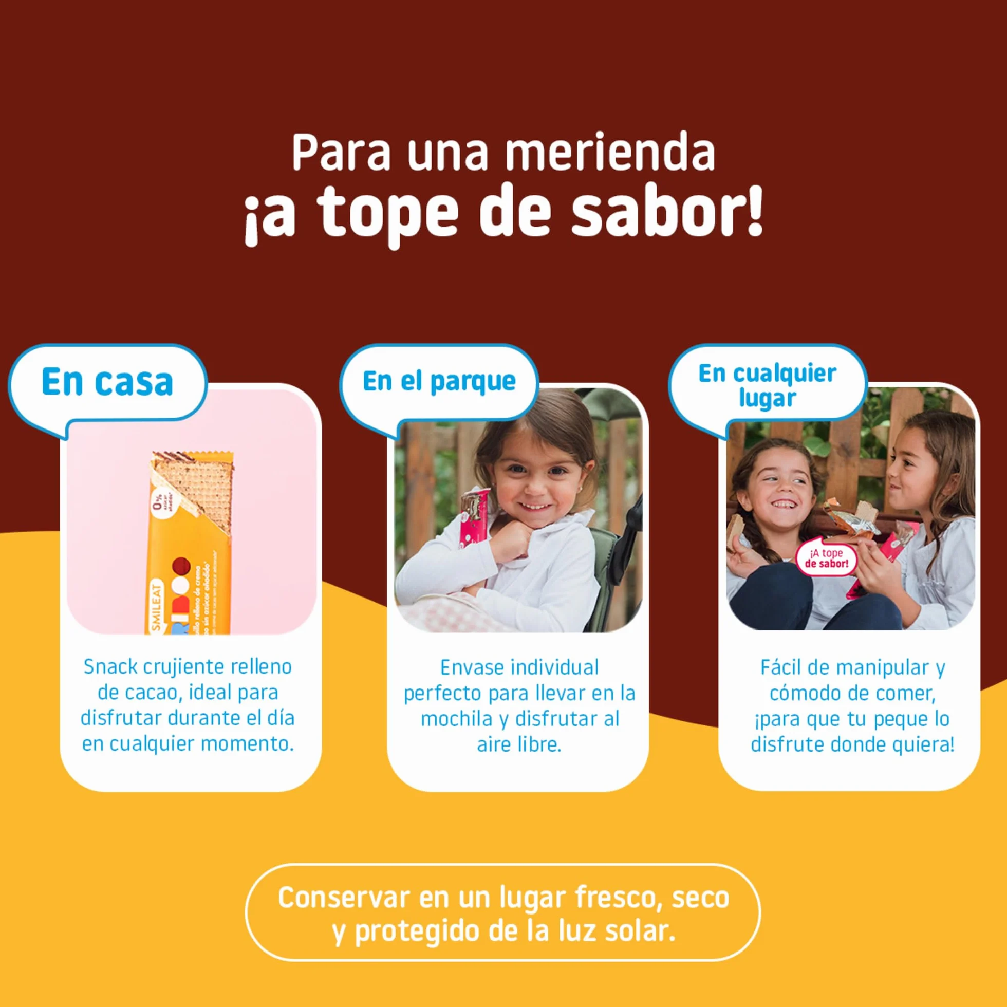 Smileat - Barquillo TRIBOO Relleno de Crema de Cacao - Snack con ingredientes ecológicos - Sin Azúcar Añadido - Merienda Crujiente con alto contenido de fibra