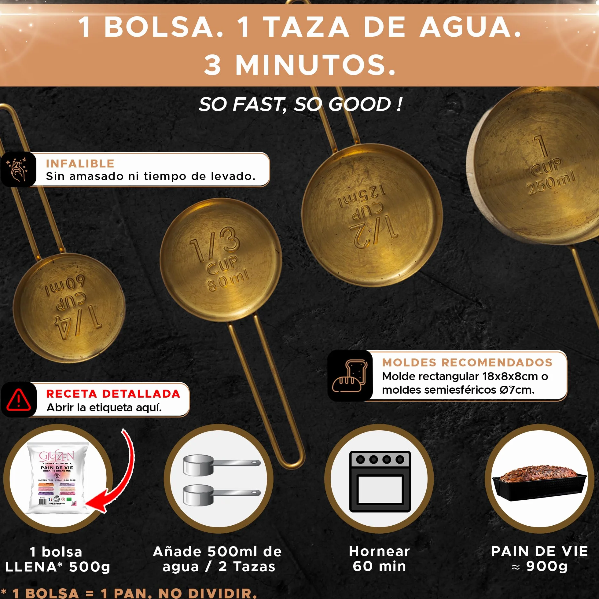 Mezcla Pan Keto Sin Gluten Bio GLUTZEN. Pan Low Carb con Semillas, Alto en Fibra. Sin Harina, Sin Azúcar Añadido. Fácil, Sin Amasar. Celíaco, Vegano, Sin Alérgenos, FODMAP