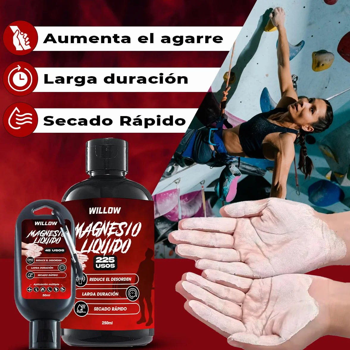 Willow Magnesio Líquido 250ML + 50ML Tiza Líquida Agarre Crossfit Calistenia