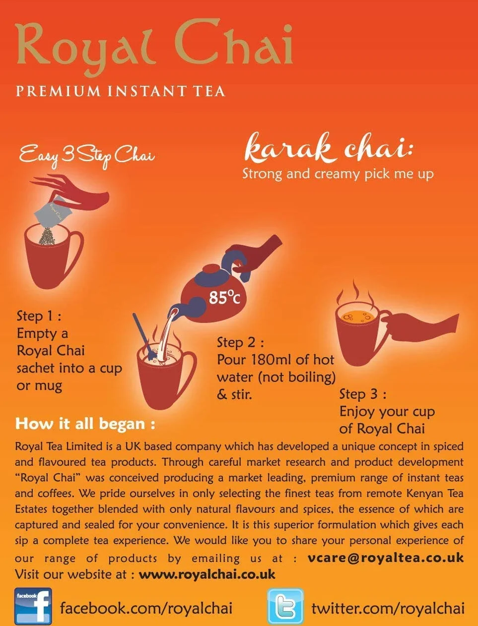 Royal Chai Premium Instant Karak Té indio 200 g (paquete de 8) – natural, endulzado