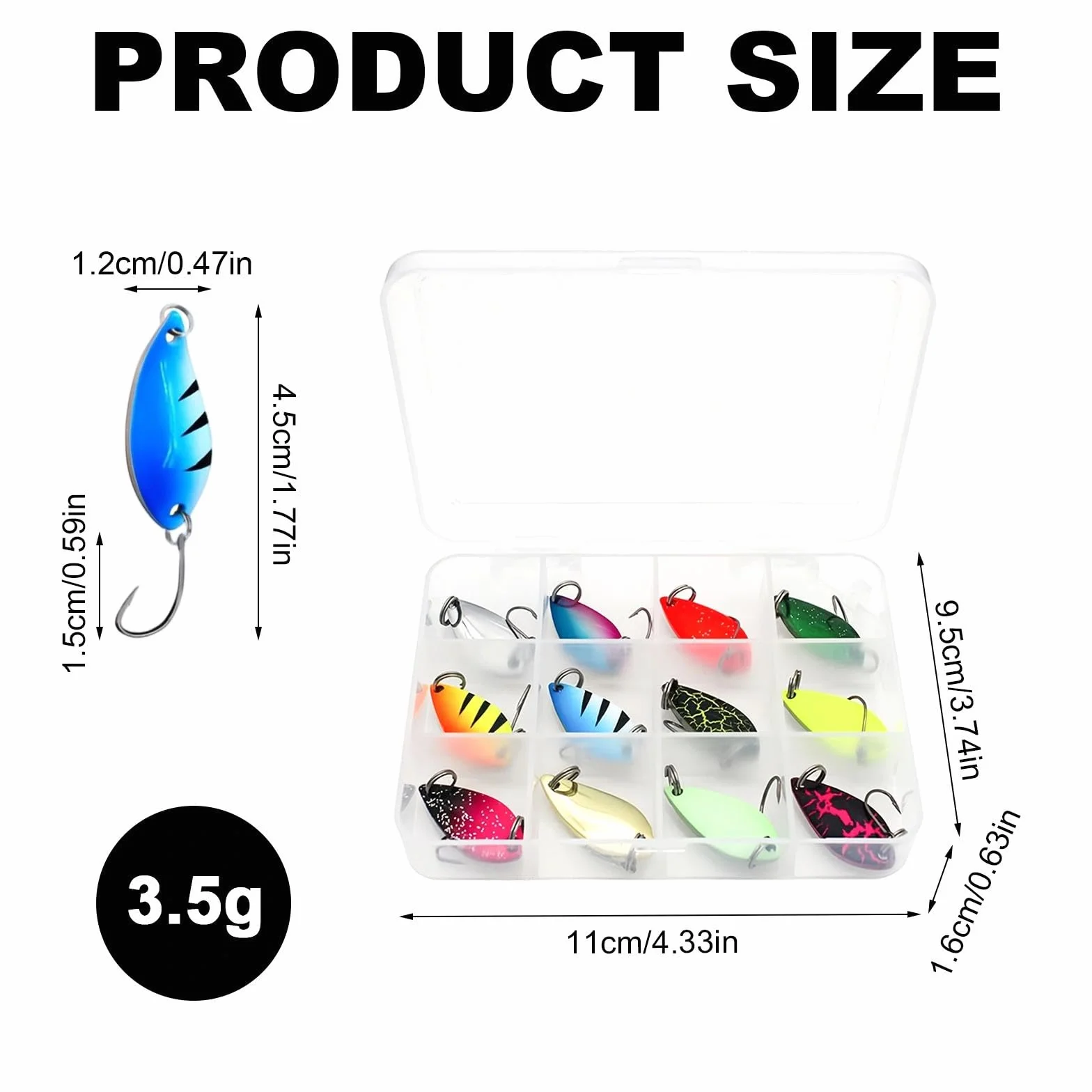 Señuelos de Pesca Cucharillas Coloridas Set 12 Piezas 3,5g para Trucha Salmón Perca