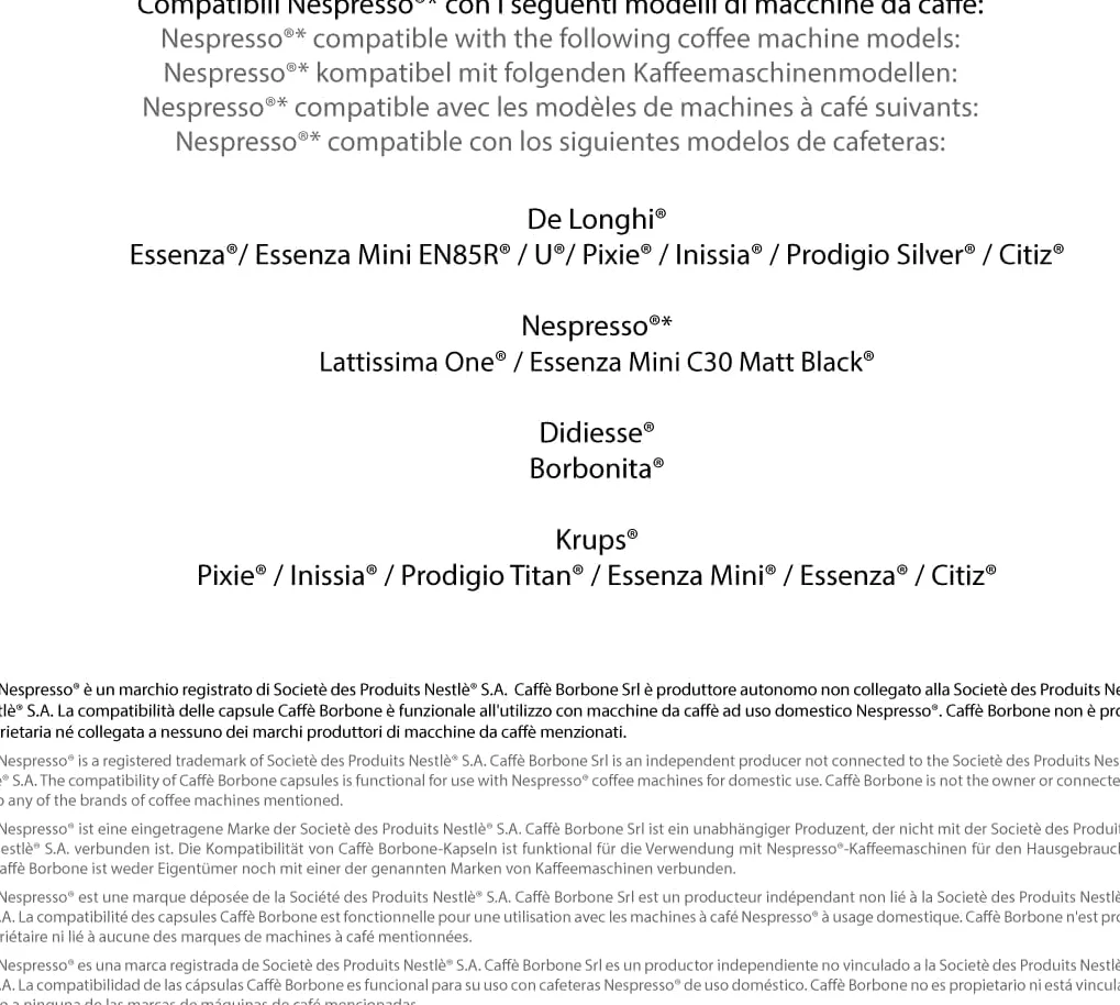 Caffè Borbone, Cafè Descafeinado DEK, Compatibles con Nespresso, 1000 Capsulas (Paquete de 10 x 100)