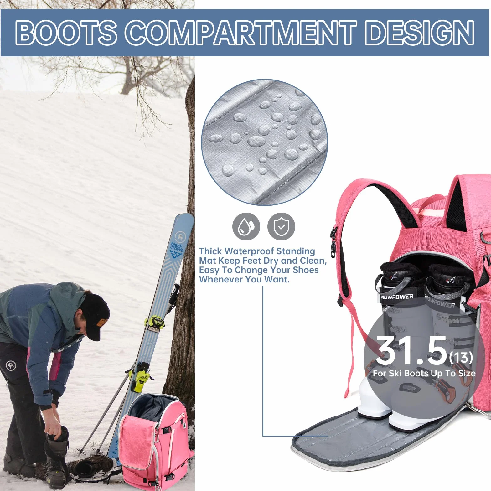 Mochila de esquí Bolsa para Botas con Compartimento para Casco 50L