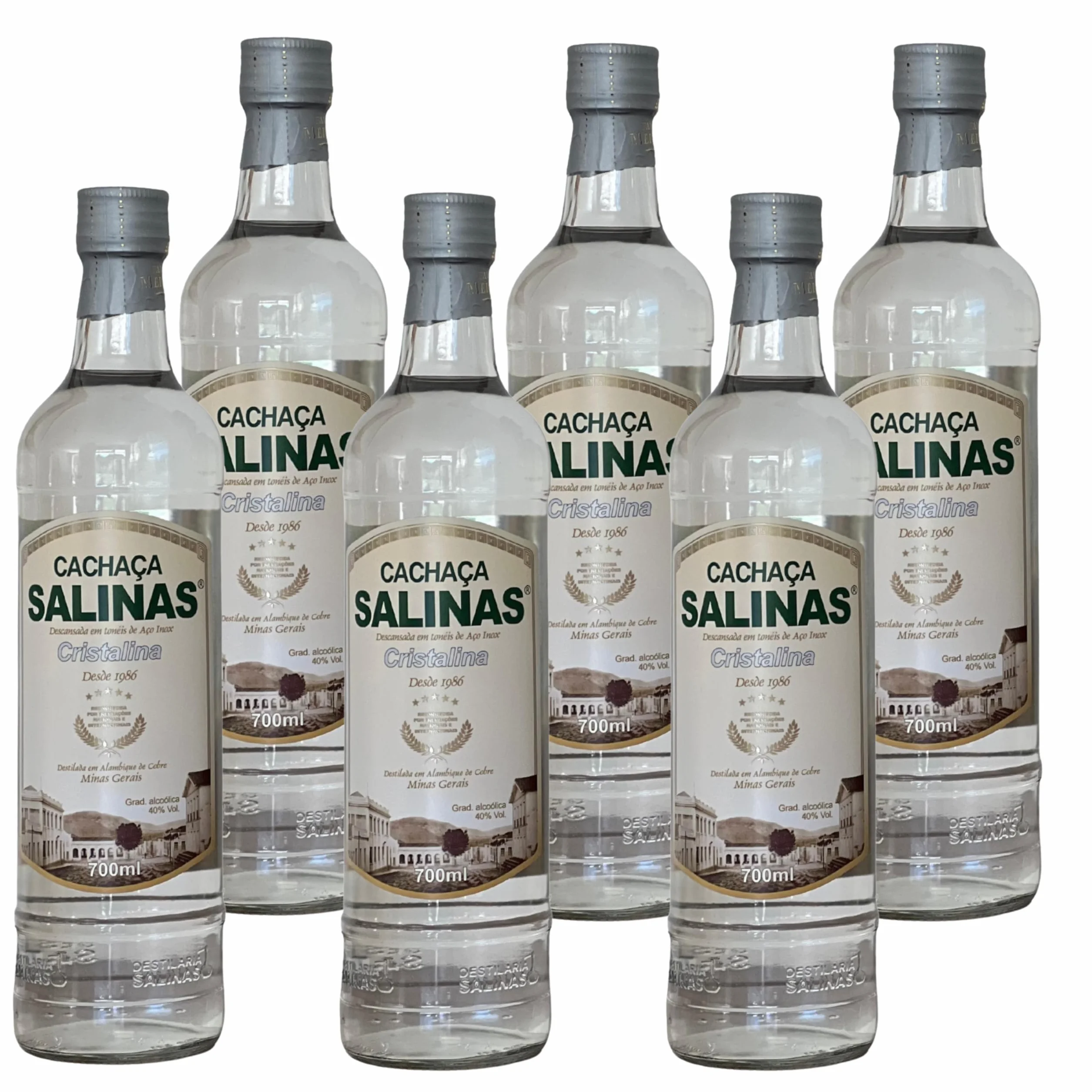 Cachaça Salinas Premium 700 ml Cristalina – Destilado Artesanal de Brasil, ideal para Caipirinha, Cócteles y Mixología. (6 Botellas)