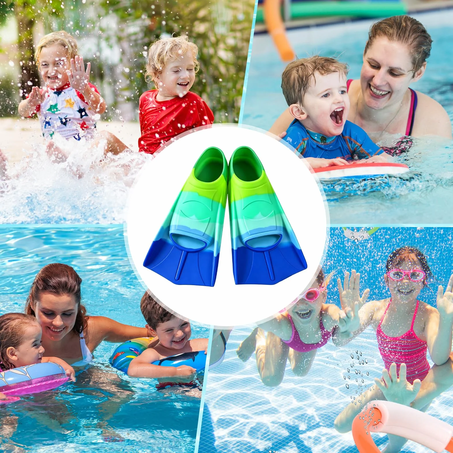 Aletas de natación para niños, silicona, cortas, entrenamiento, aguas abiertas, esnórquel, buceo