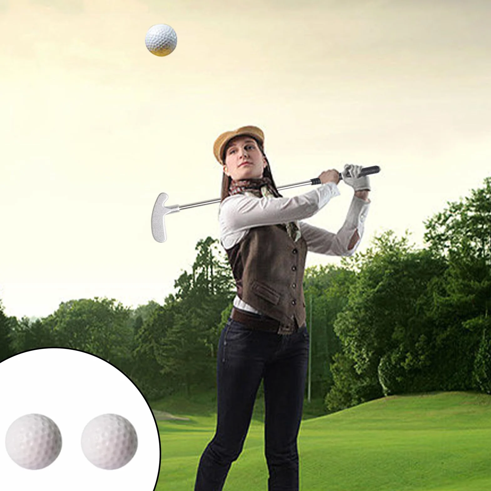 Putter Juego de palos de golf para niños y adultos, diestros/zurdos, interior y exterior, eje estable